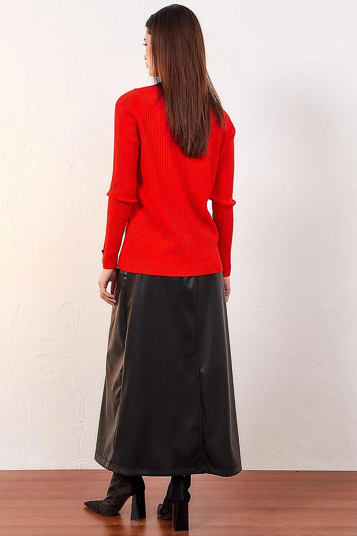 Zero Collar Ribbed Knitted Sweater Orange