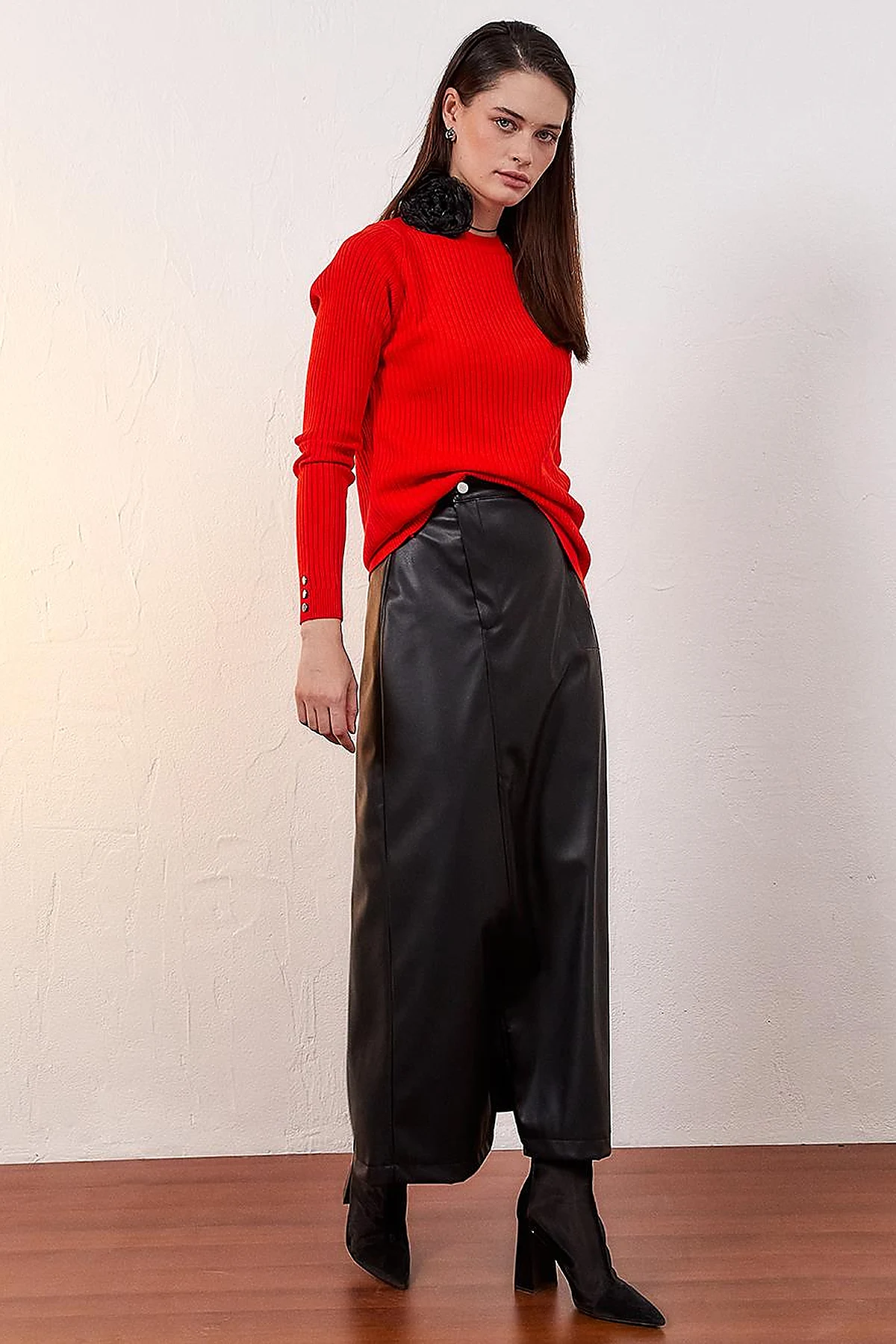 Zero Collar Ribbed Knitted Sweater Orange
