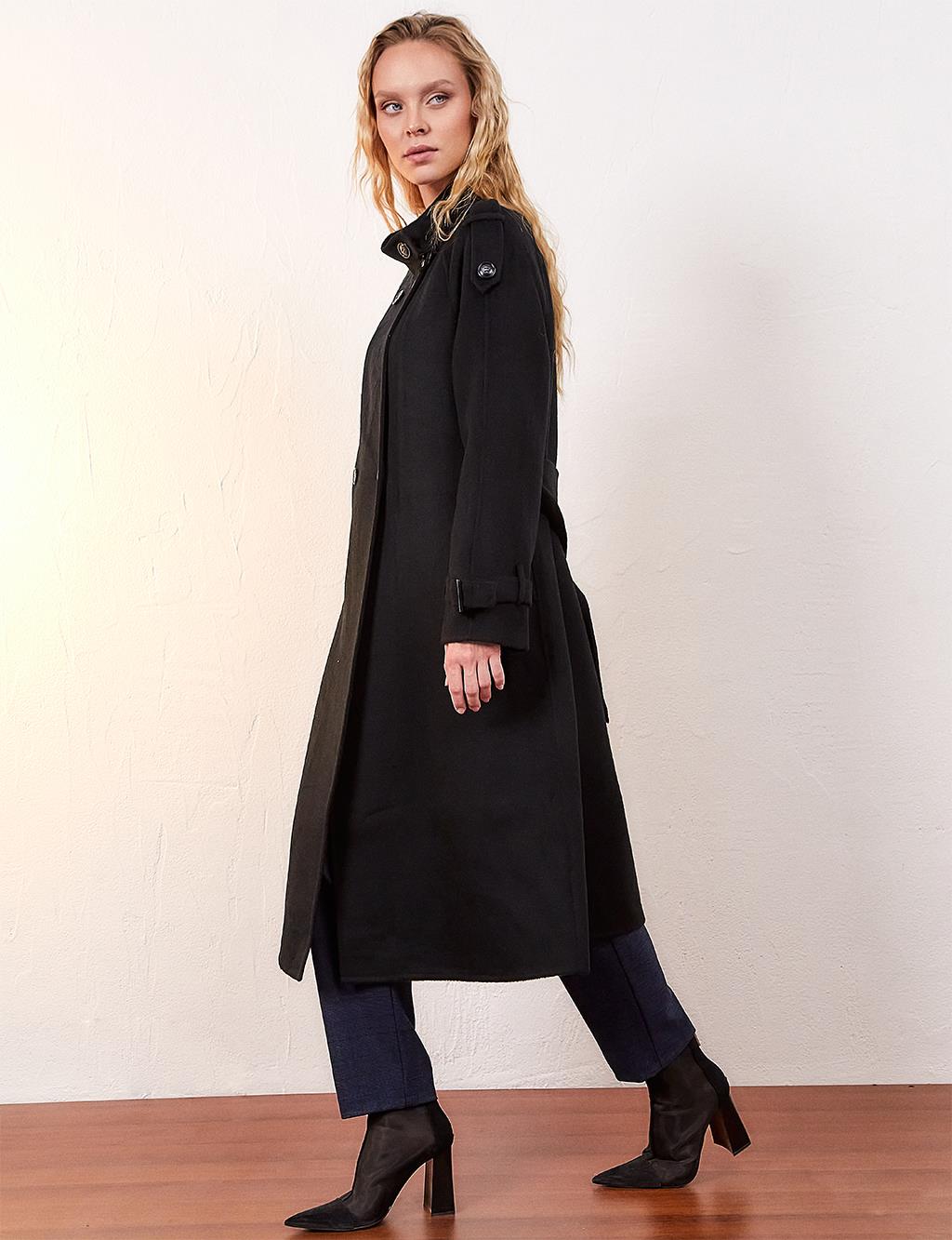 Premium Wool Stand Collar Coat Black