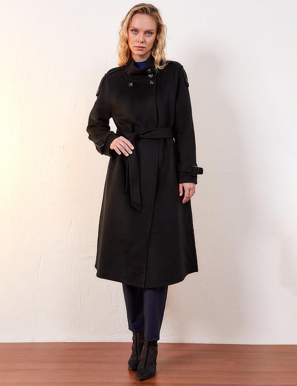 Premium Wool Stand Collar Coat Black