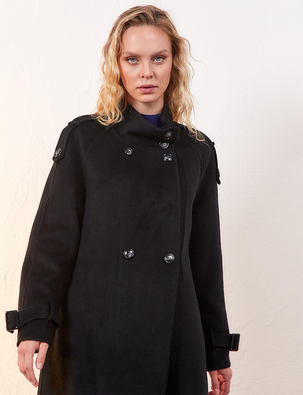 Premium Wool Stand Collar Coat Black