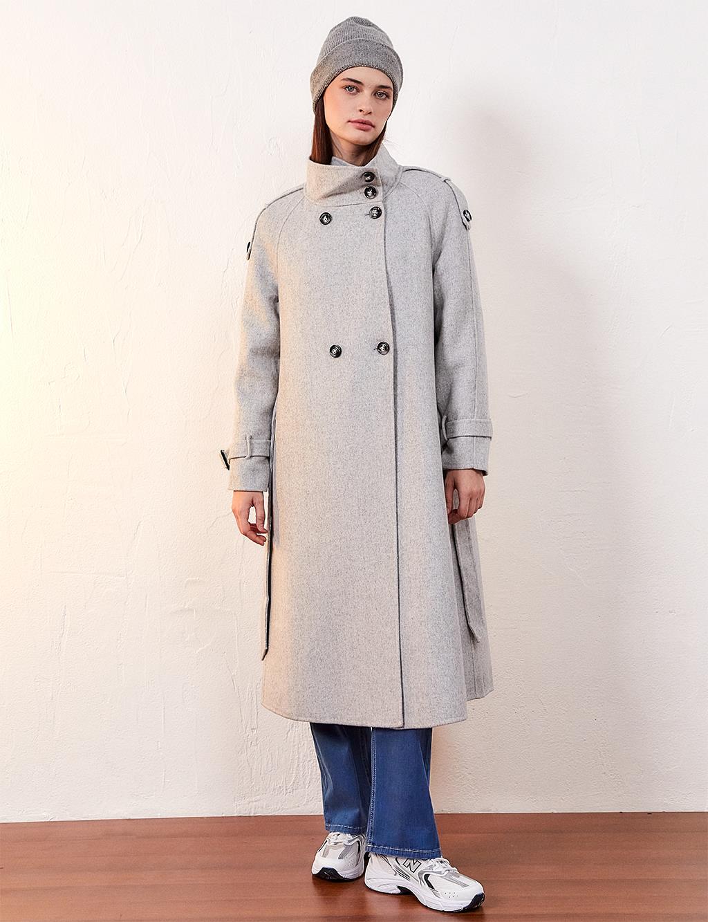 Premium Wool Stand Collar Coat Light Gray