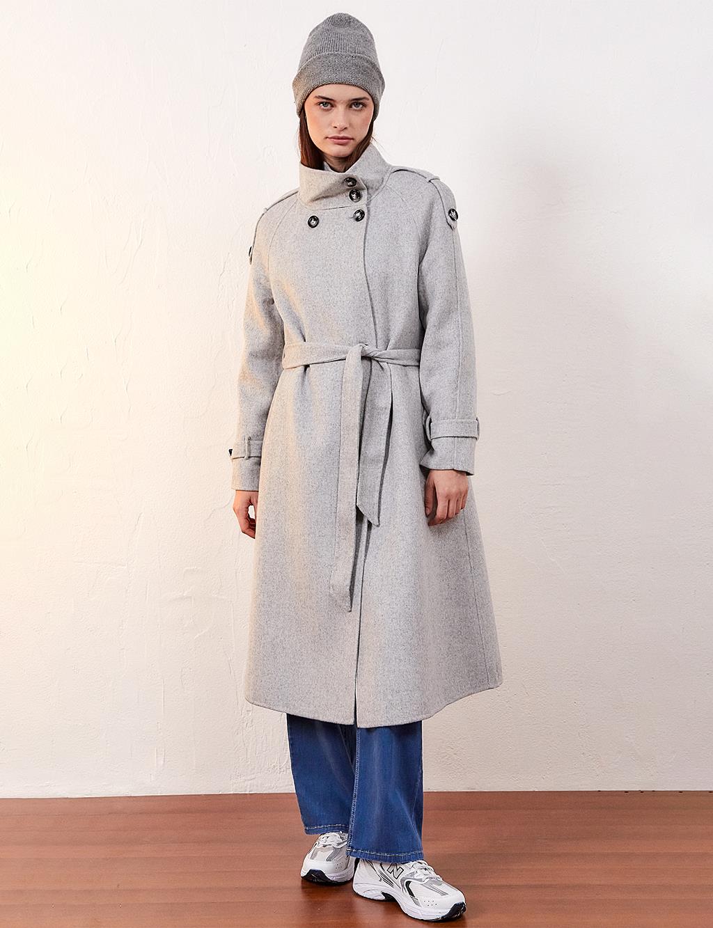 Premium Wool Stand Collar Coat Light Gray