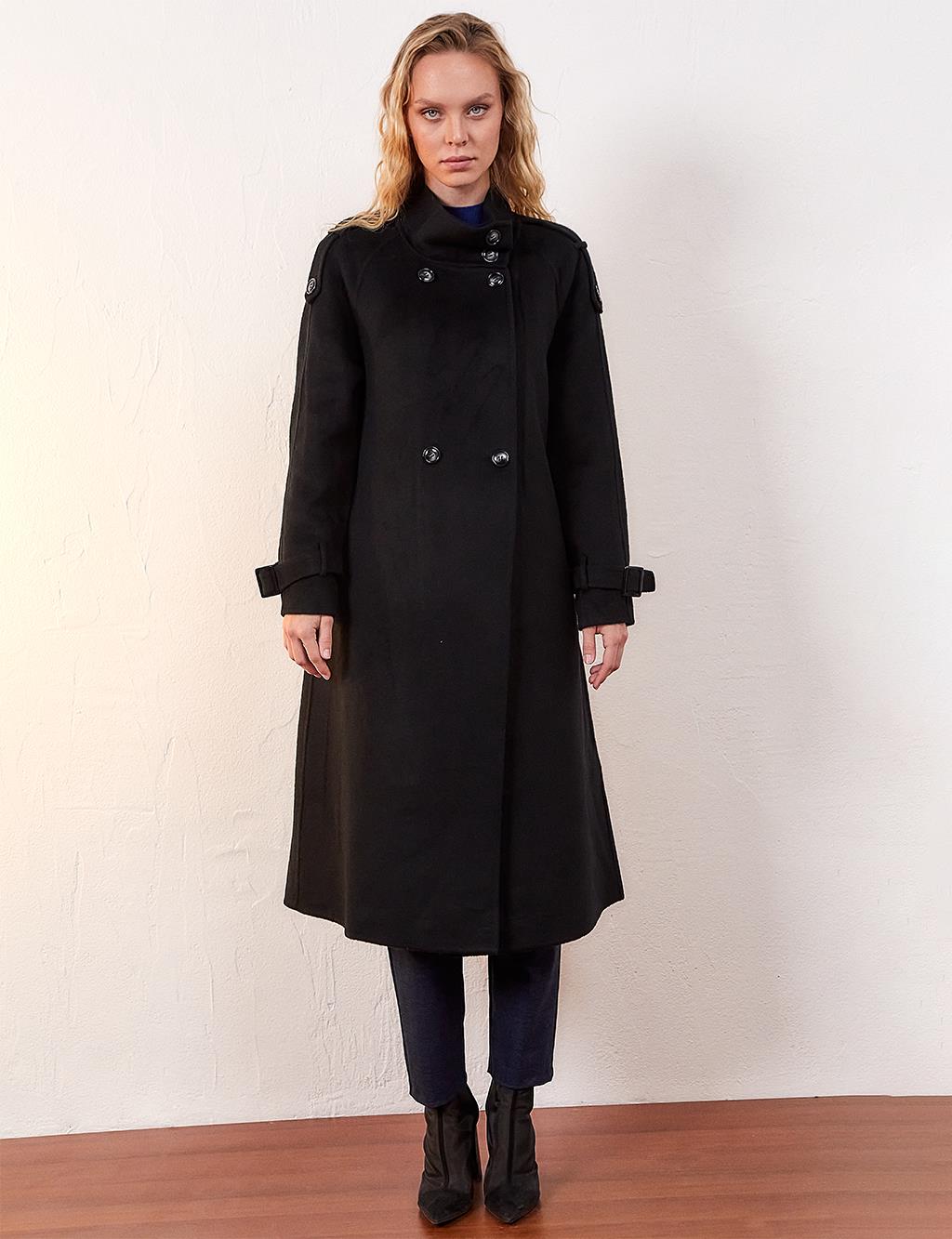 Premium Wool Stand Collar Coat Black