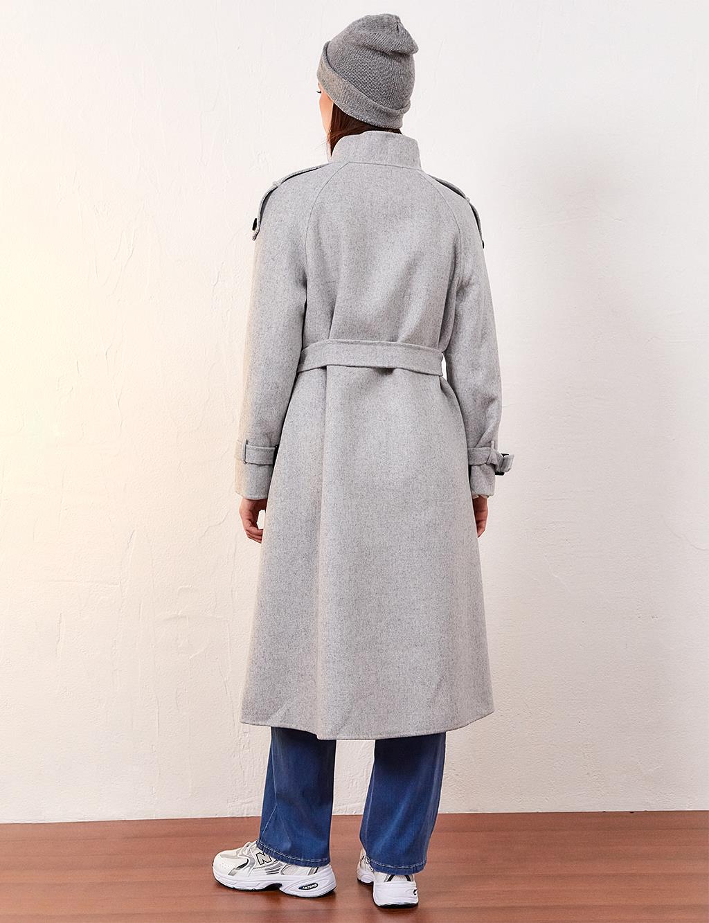 Premium Wool Stand Collar Coat Light Gray