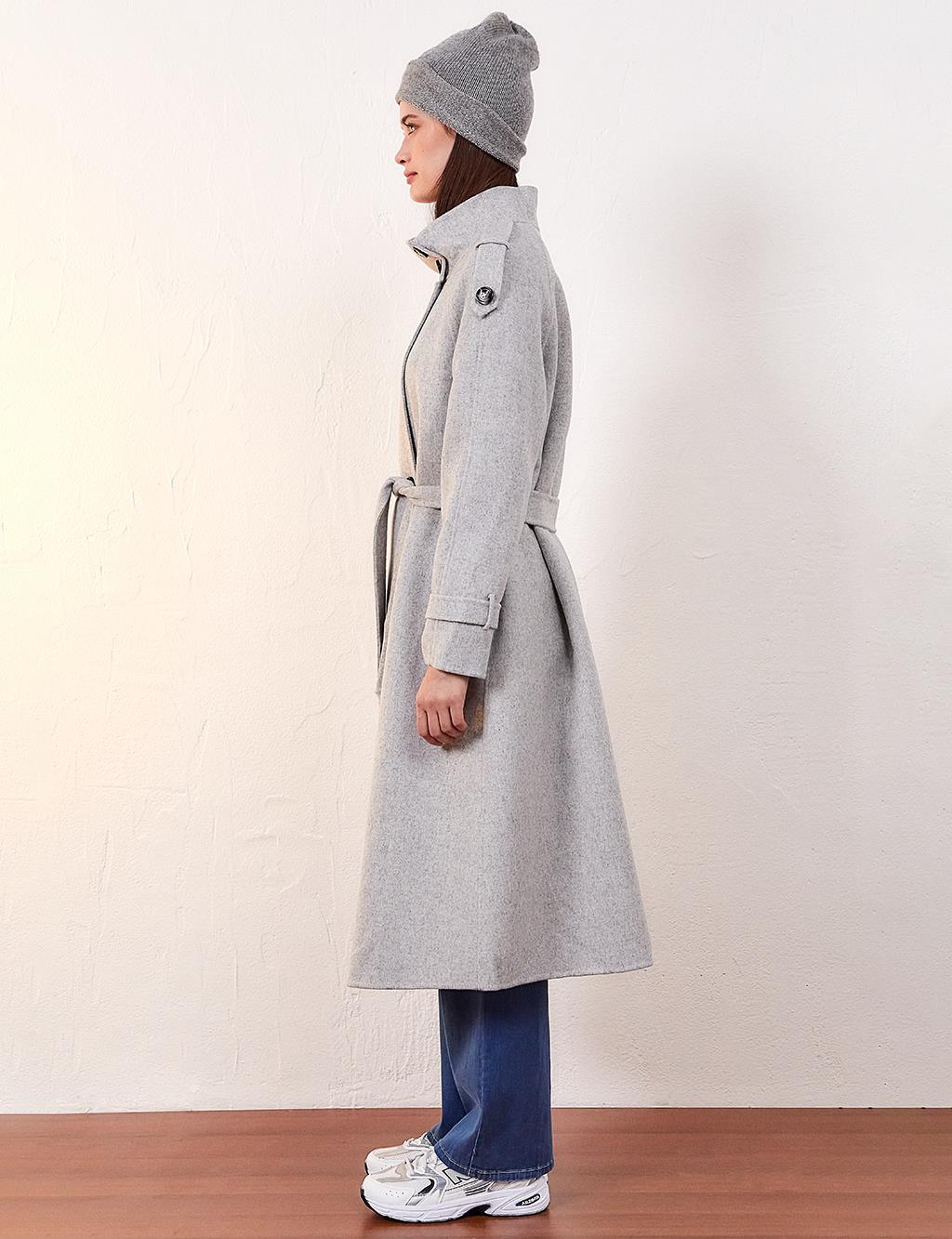 Premium Wool Stand Collar Coat Light Gray