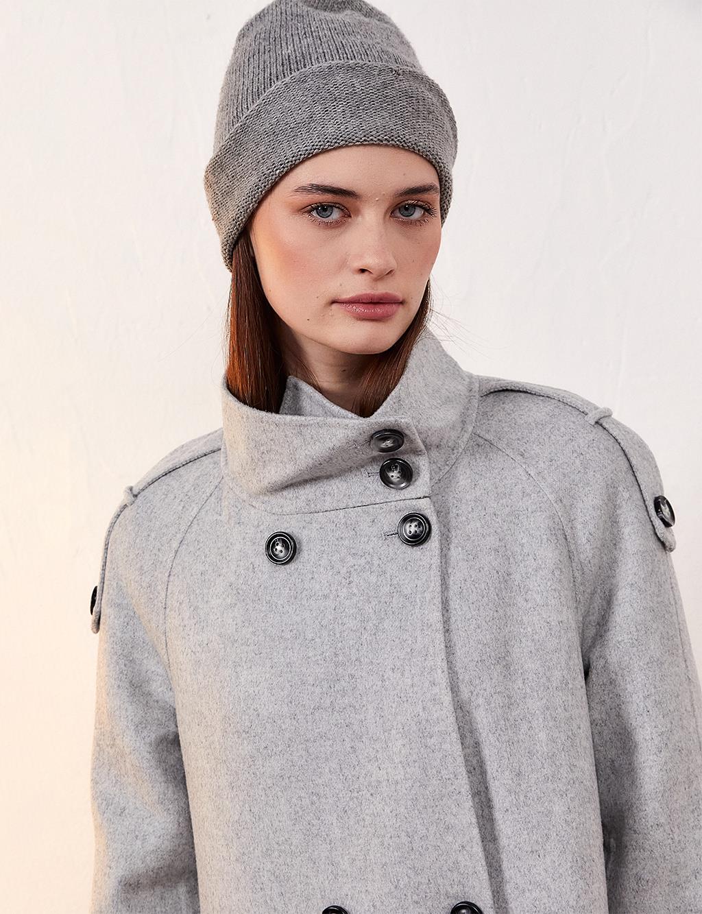 Premium Wool Stand Collar Coat Light Gray