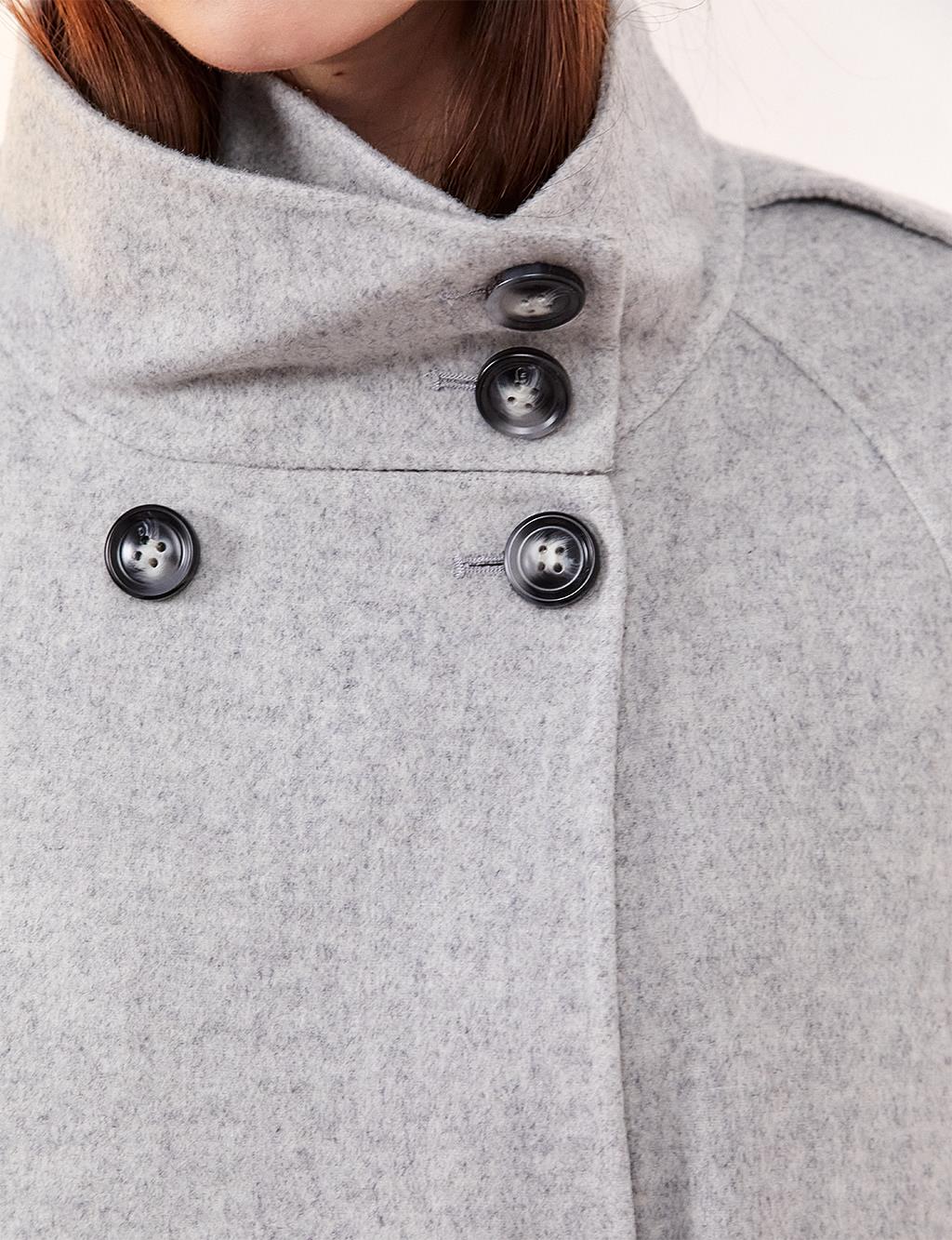 Premium Wool Stand Collar Coat Light Gray