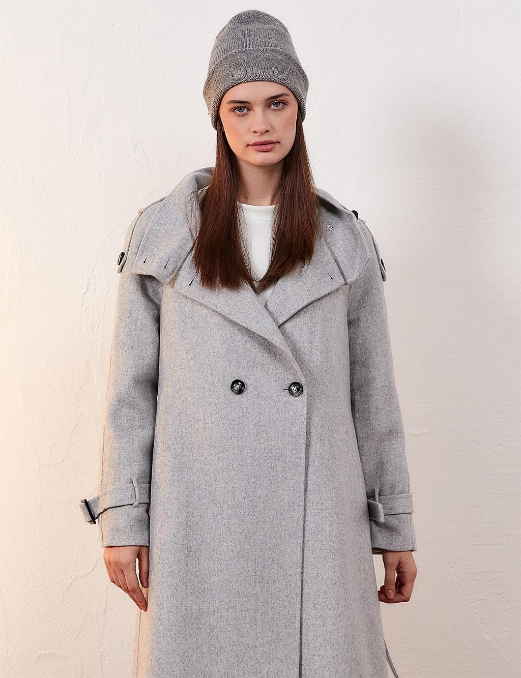 Premium Wool Stand Collar Coat Light Gray