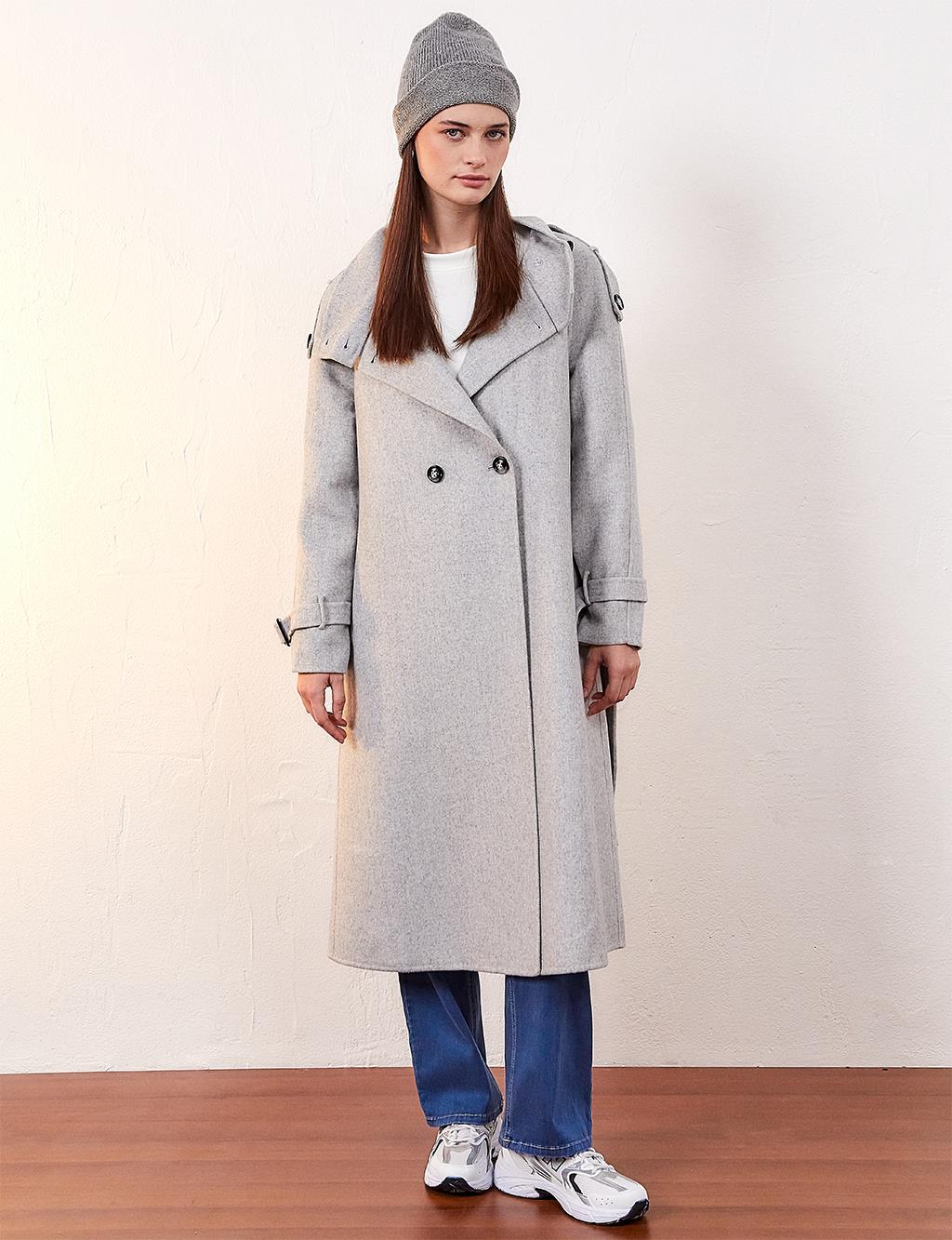 Premium Wool Stand Collar Coat Light Gray