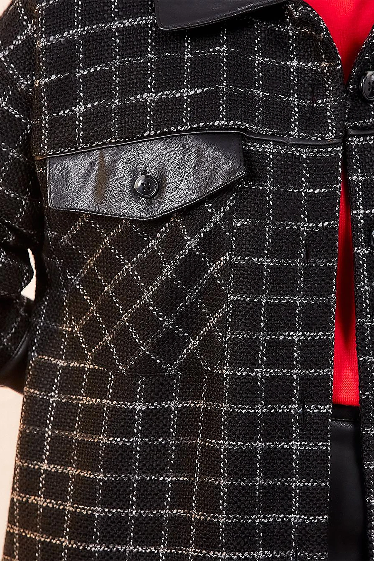 Checkered Faux Leather Detailed Jacket Black