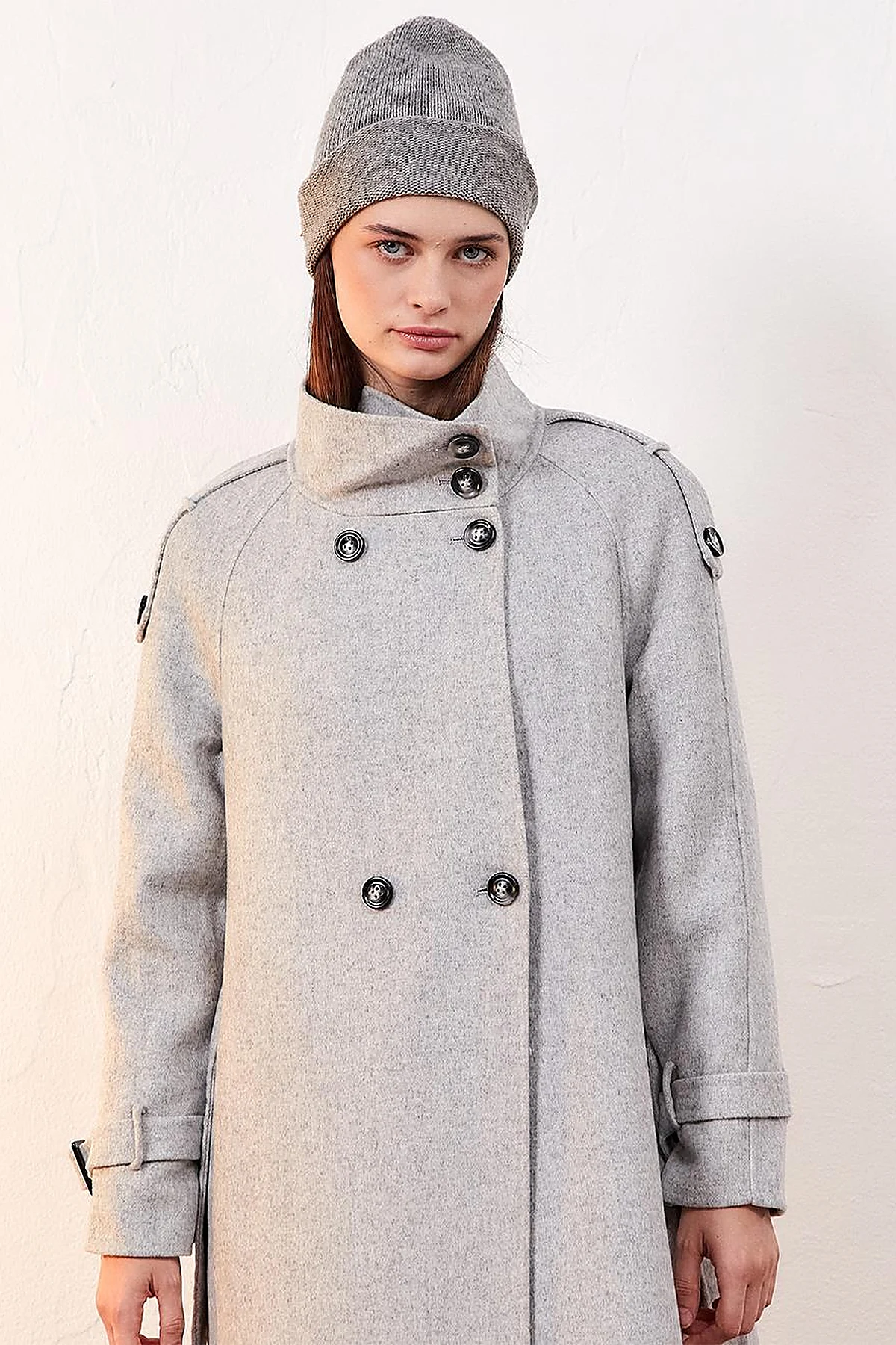 Premium Wool Stand Collar Coat Light Gray