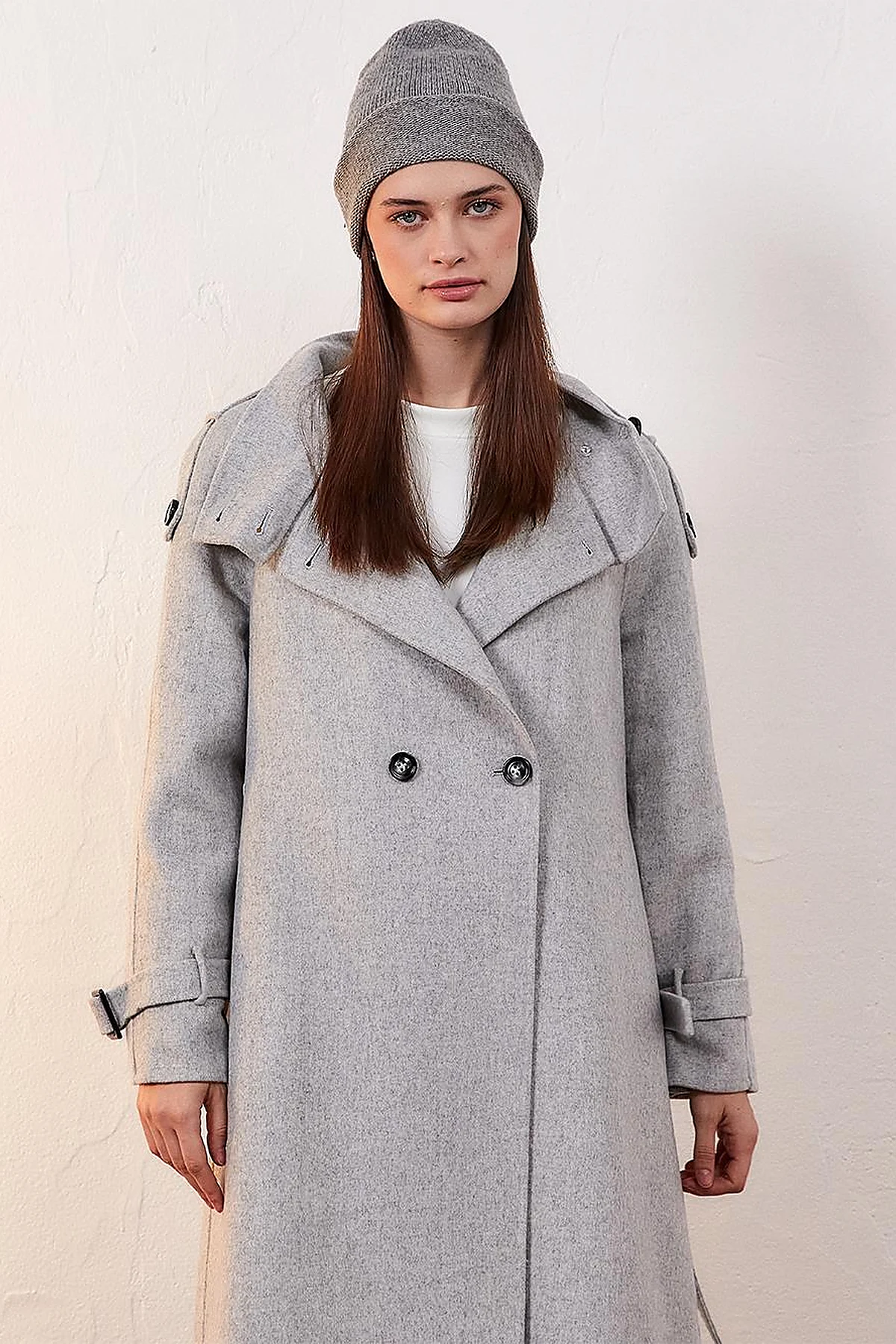 Premium Wool Stand Collar Coat Light Gray