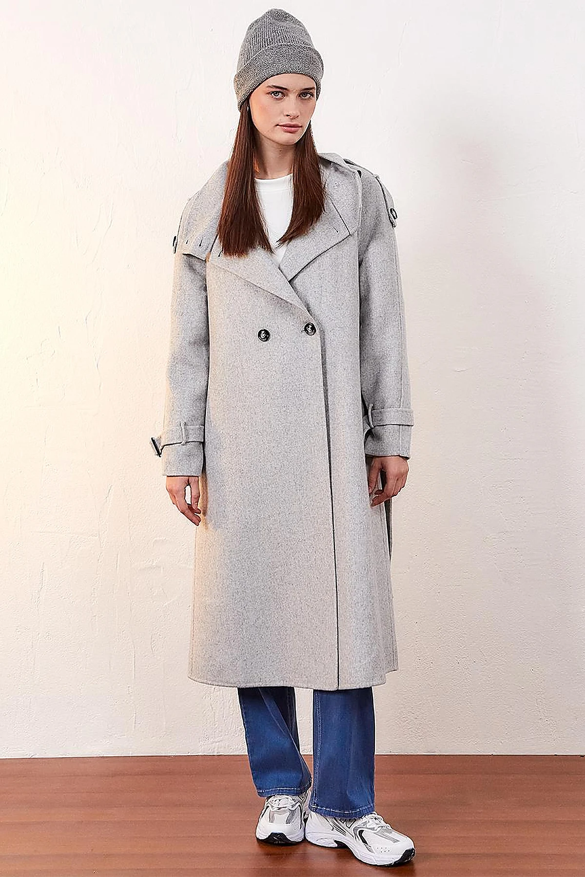 Premium Wool Stand Collar Coat Light Gray