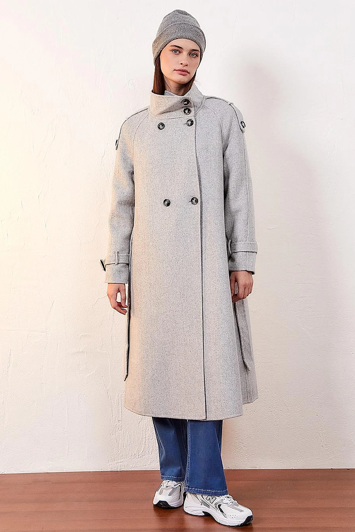 Premium Wool Stand Collar Coat Light Gray