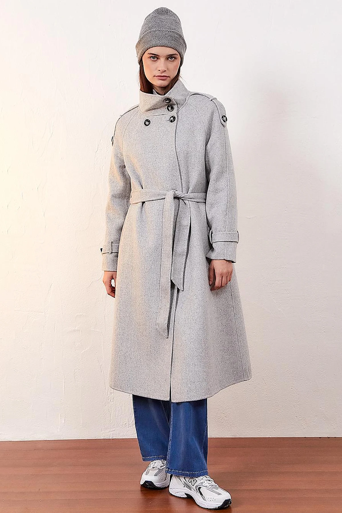 Premium Wool Stand Collar Coat Light Gray
