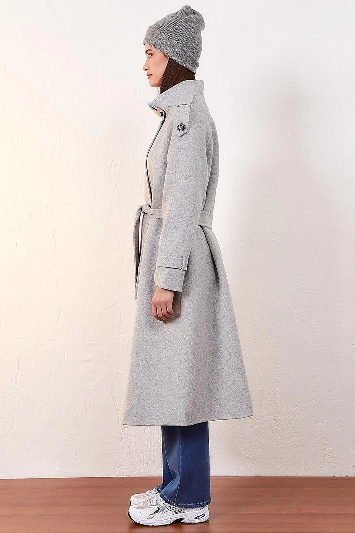 Premium Wool Stand Collar Coat Light Gray