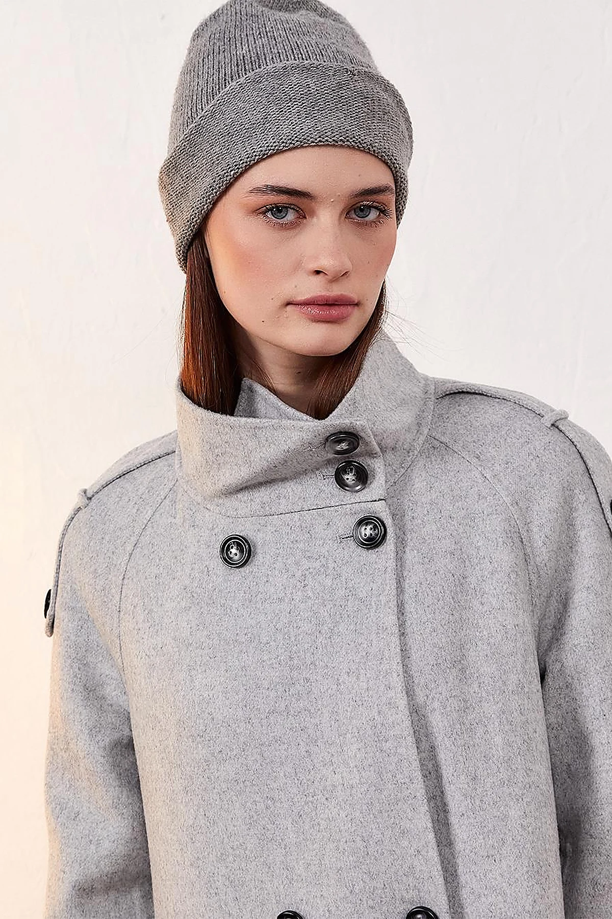 Premium Wool Stand Collar Coat Light Gray