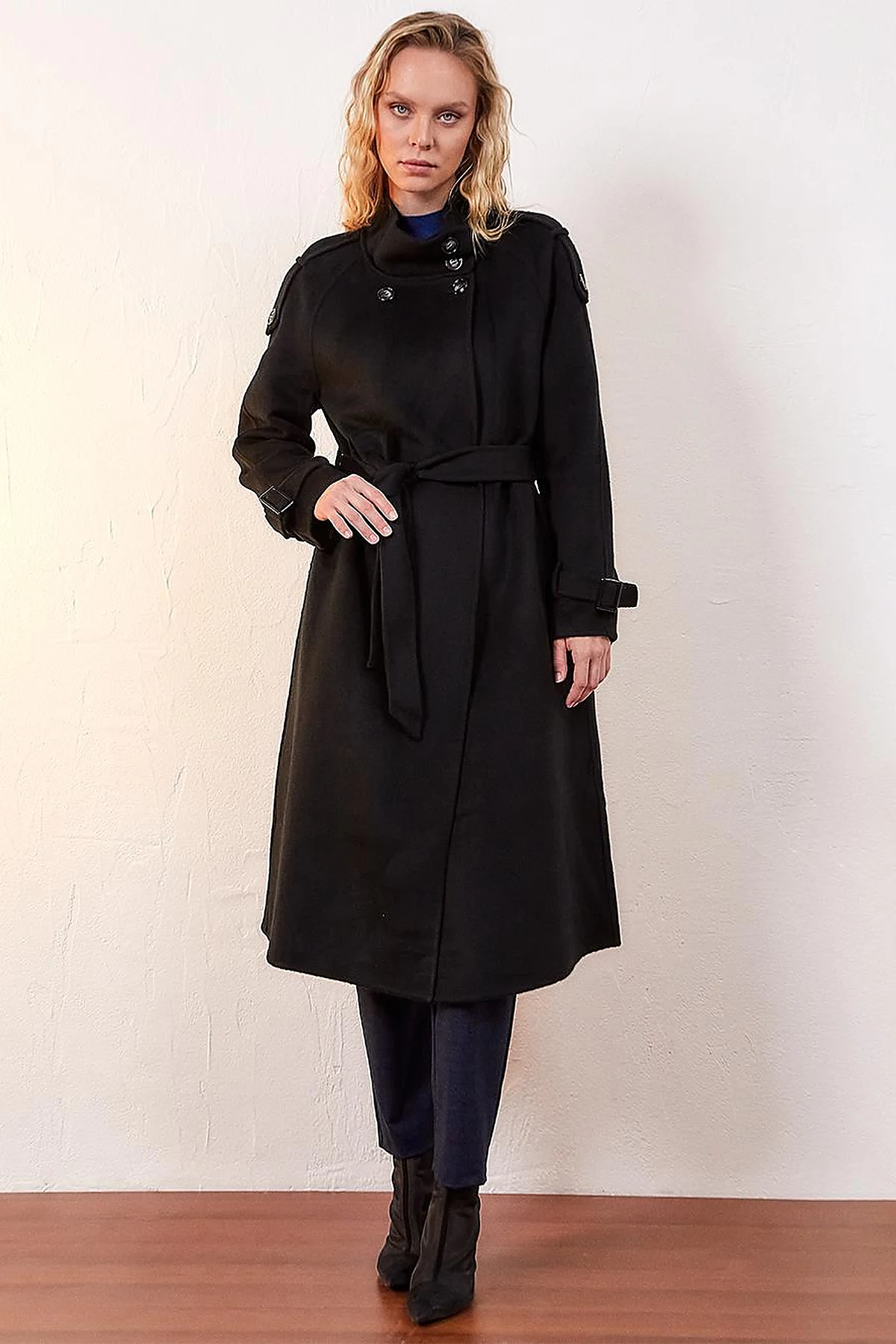 Premium Wool Stand Collar Coat Black