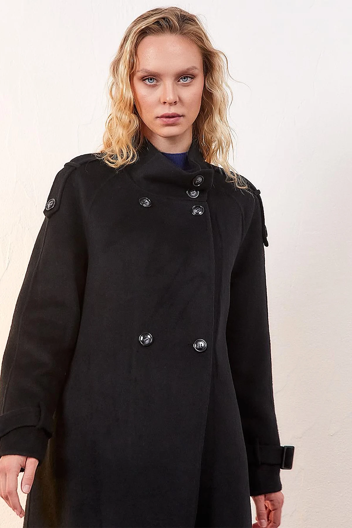 Premium Wool Stand Collar Coat Black