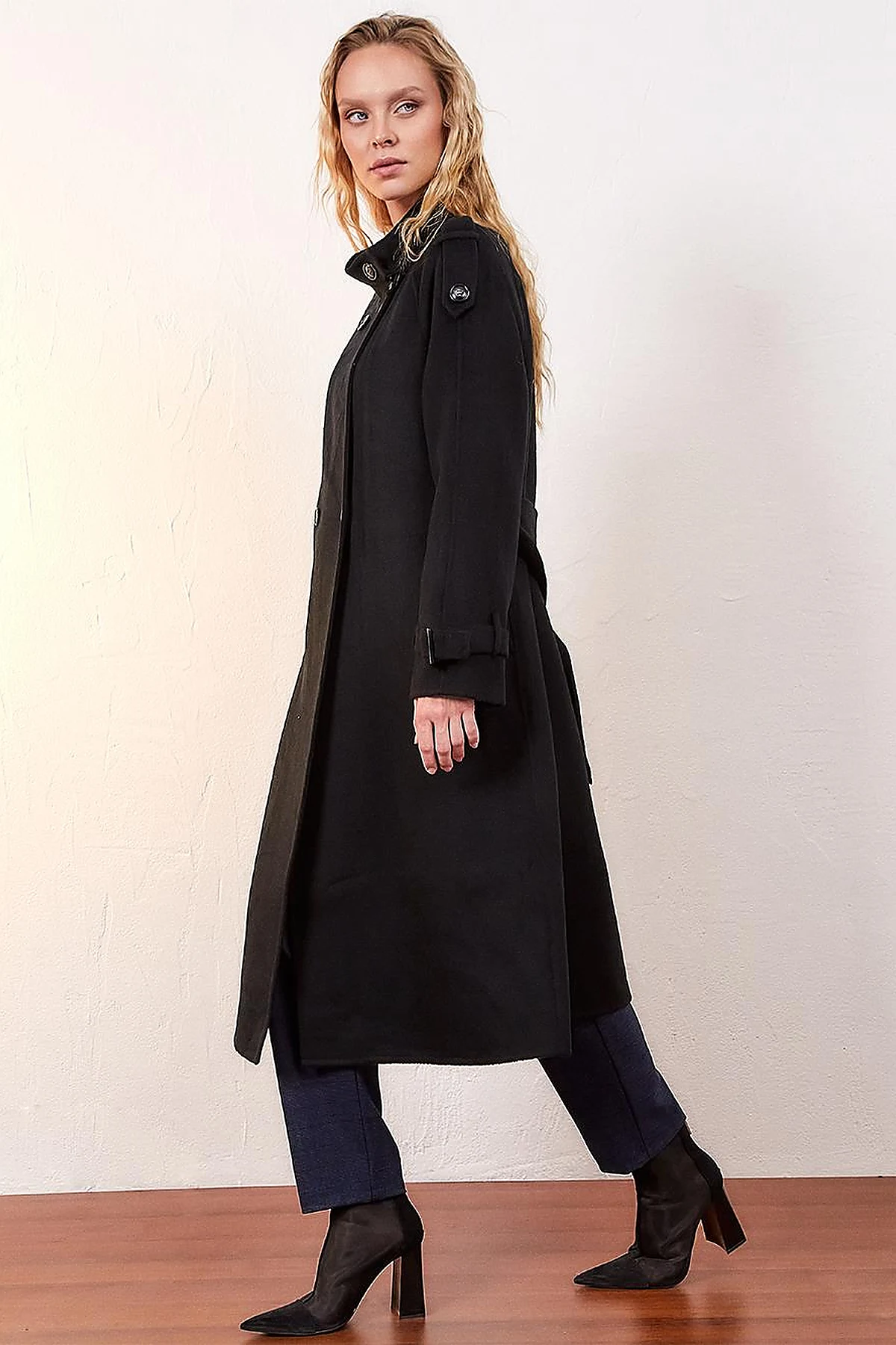 Premium Wool Stand Collar Coat Black