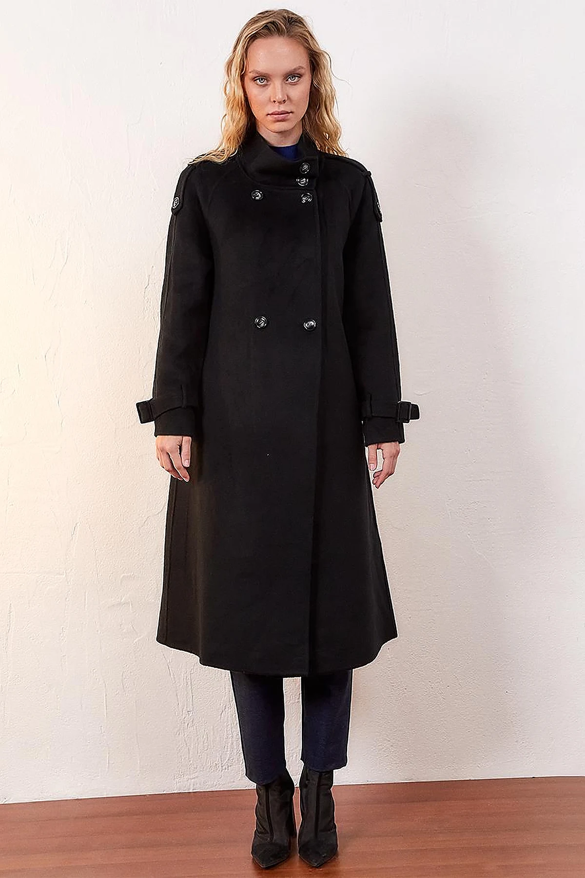 Premium Wool Stand Collar Coat Black