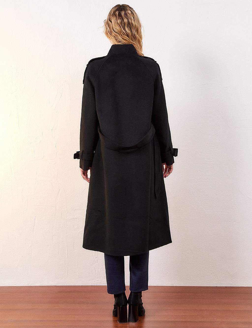 Premium Wool Stand Collar Coat Black