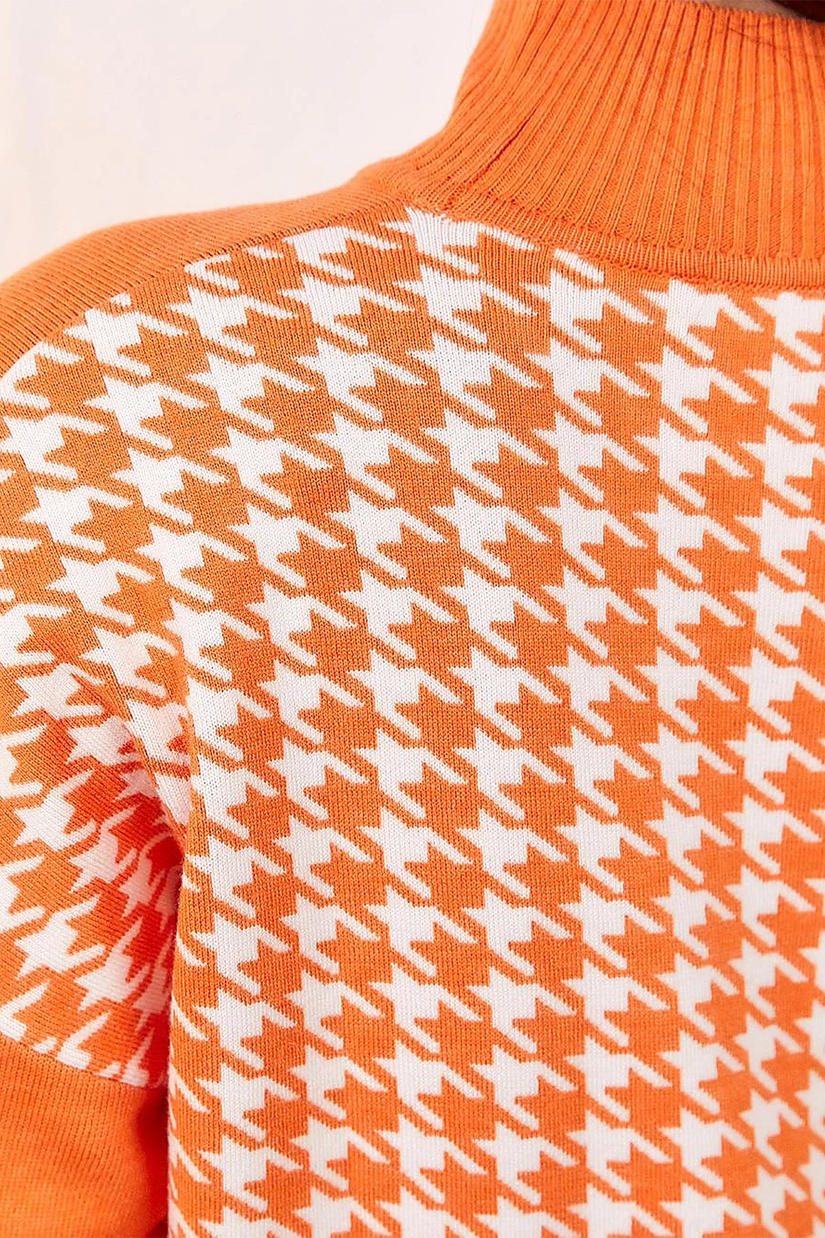 Houndstooth Patterned Knitwear Tunic Orange