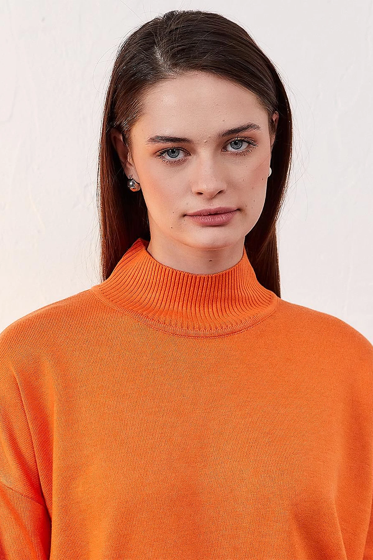 Houndstooth Patterned Knitwear Tunic Orange