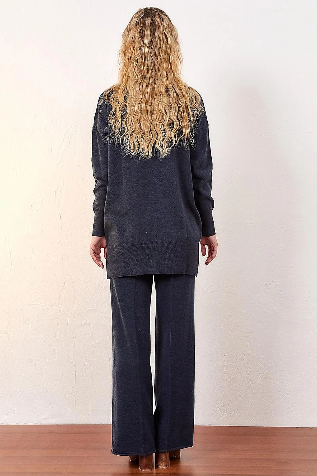 Drop-Shoulder Half Turtleneck Knit Tunic Navy Blue