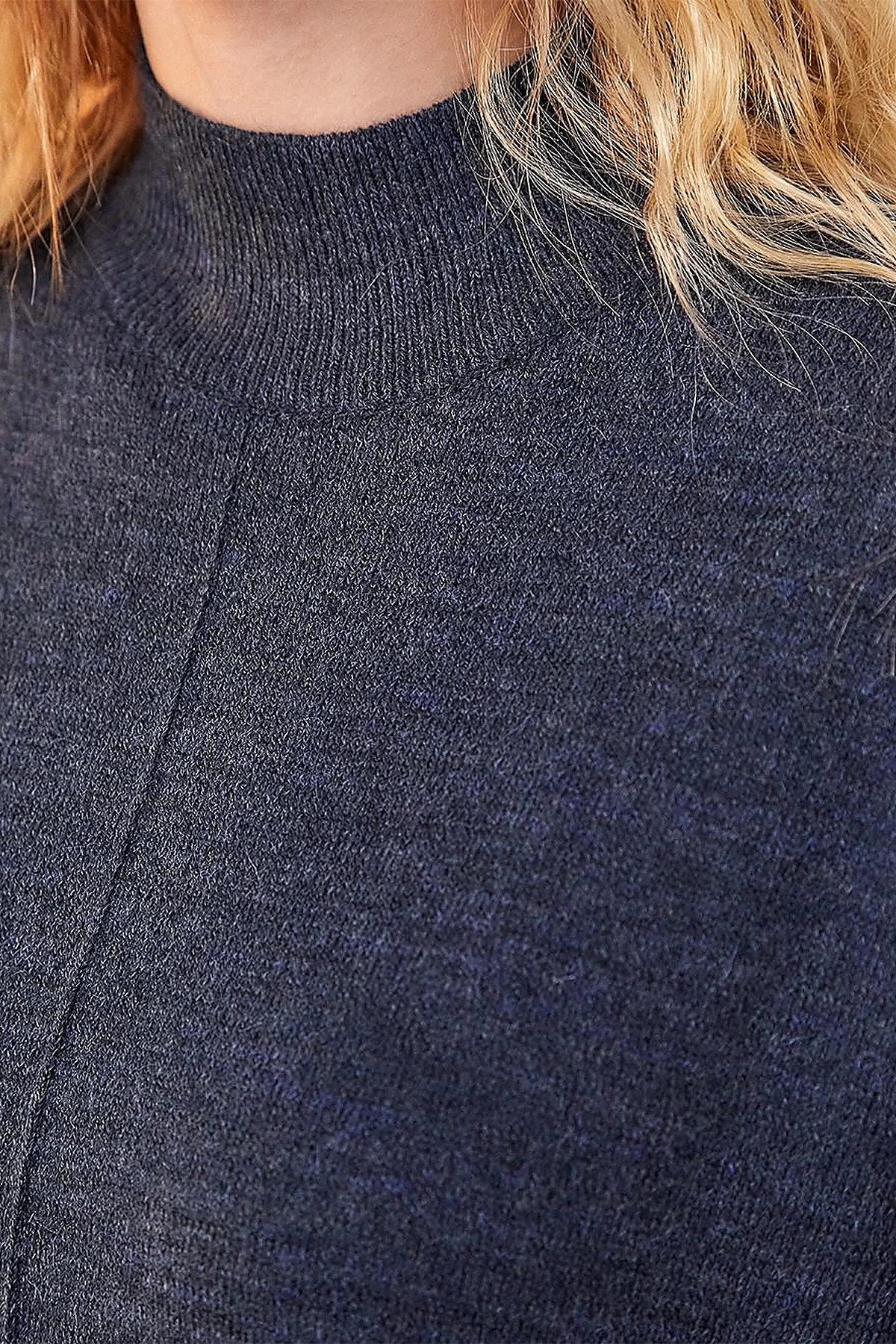 Drop-Shoulder Half Turtleneck Knit Tunic Navy Blue