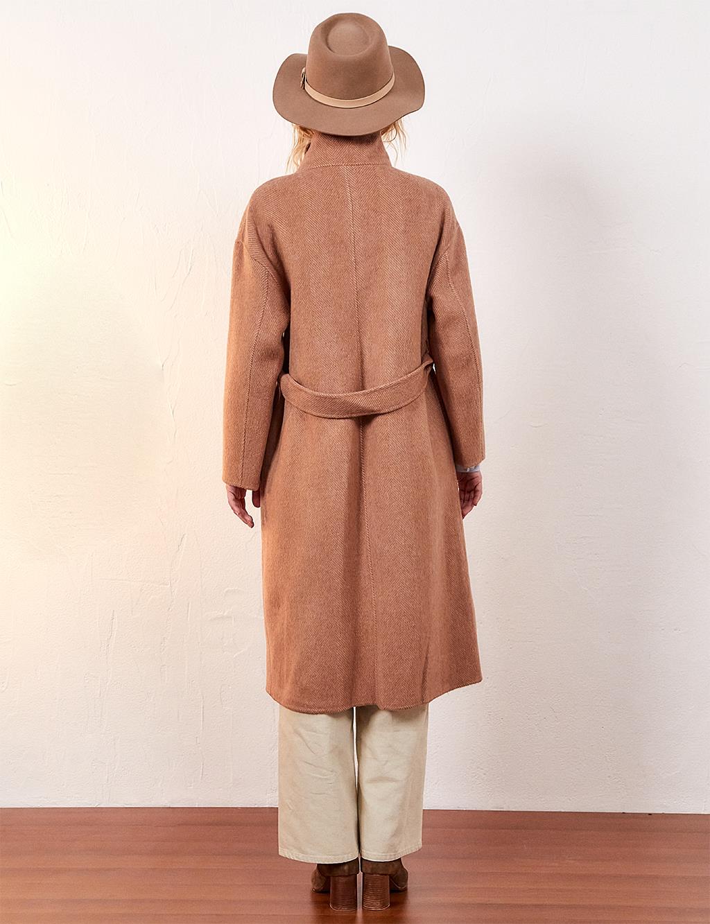 Premium Wool Double Pocket Double Breasted Coat Camel