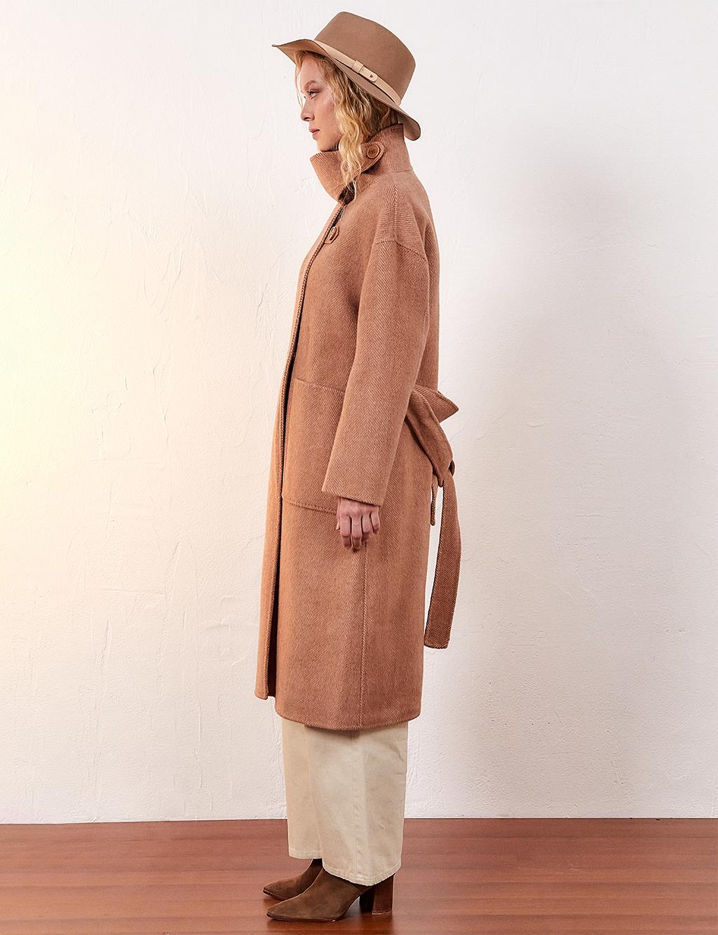 Premium Wool Double Pocket Double Breasted Coat Camel