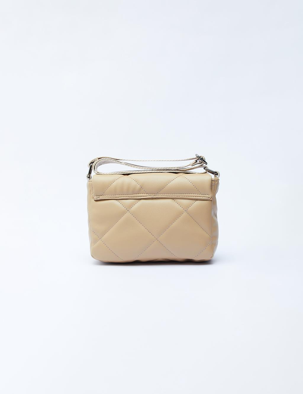 Quilted Rectangular Bag with Woven Strap Milk Coffee