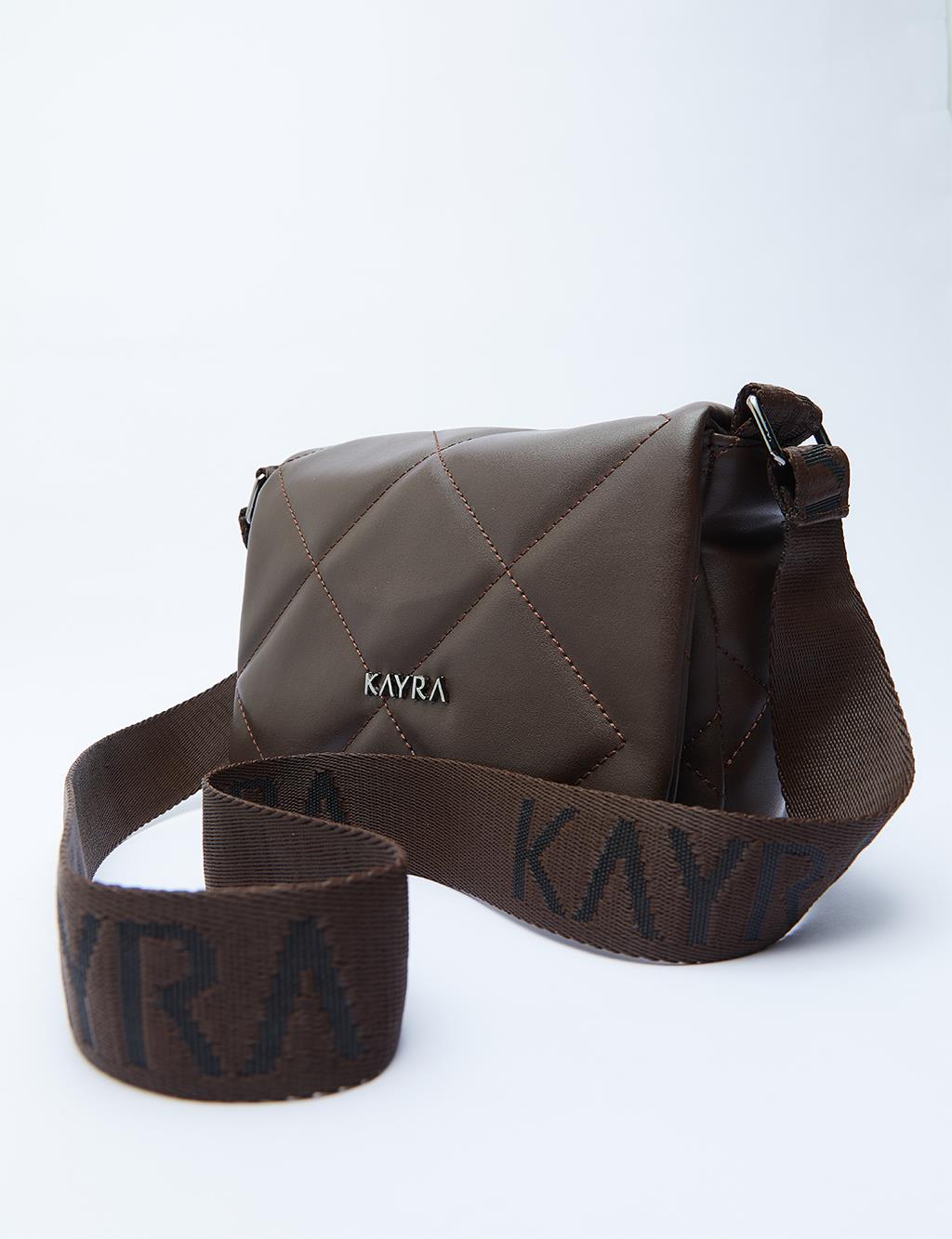 Quilted Rectangular Bag with Woven Strap Dark Brown