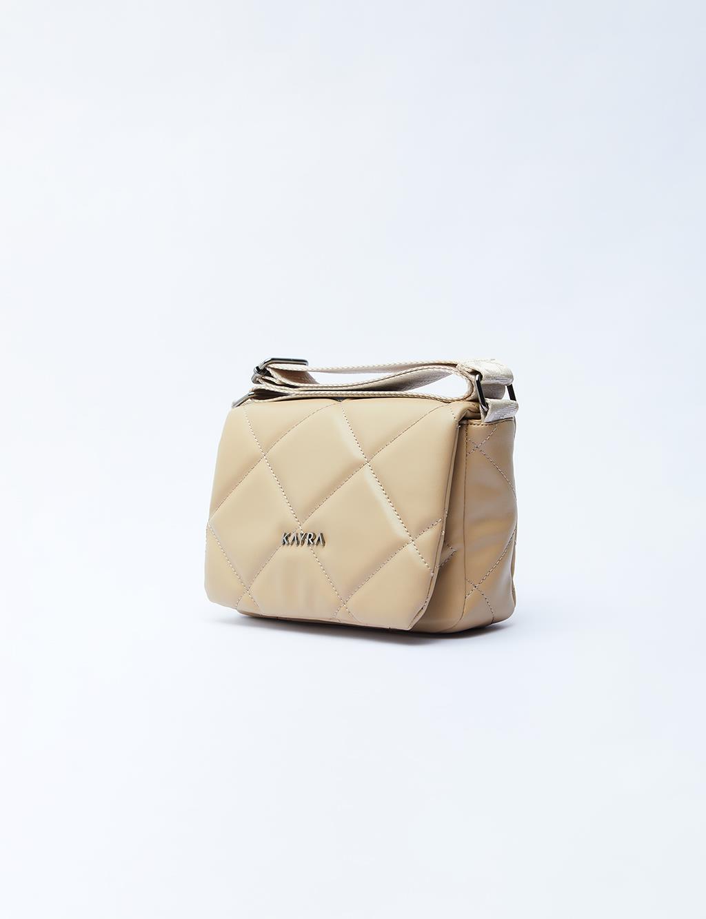 Quilted Rectangular Bag with Woven Strap Milk Coffee