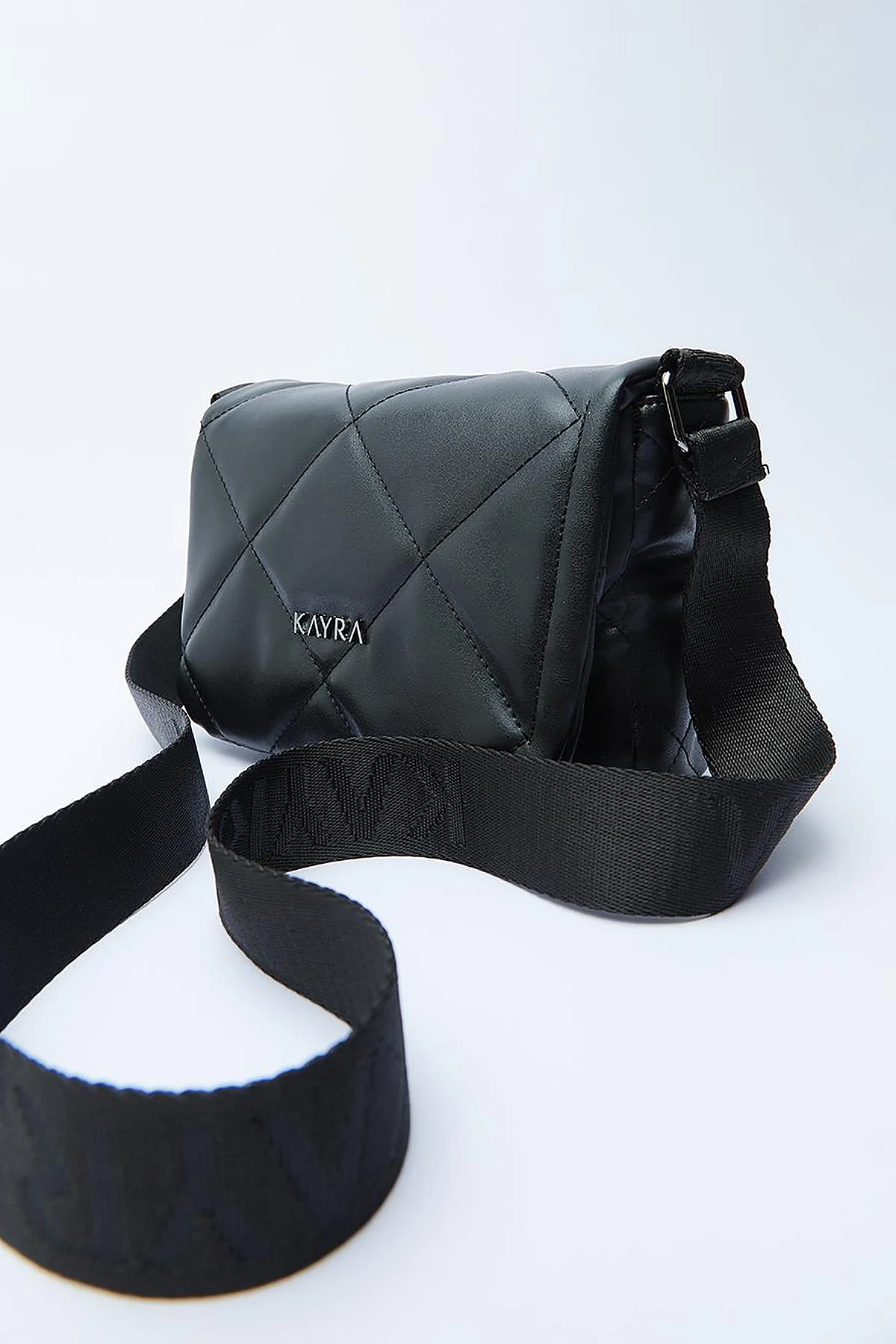 Quilted Rectangular Bag with Woven Strap Black