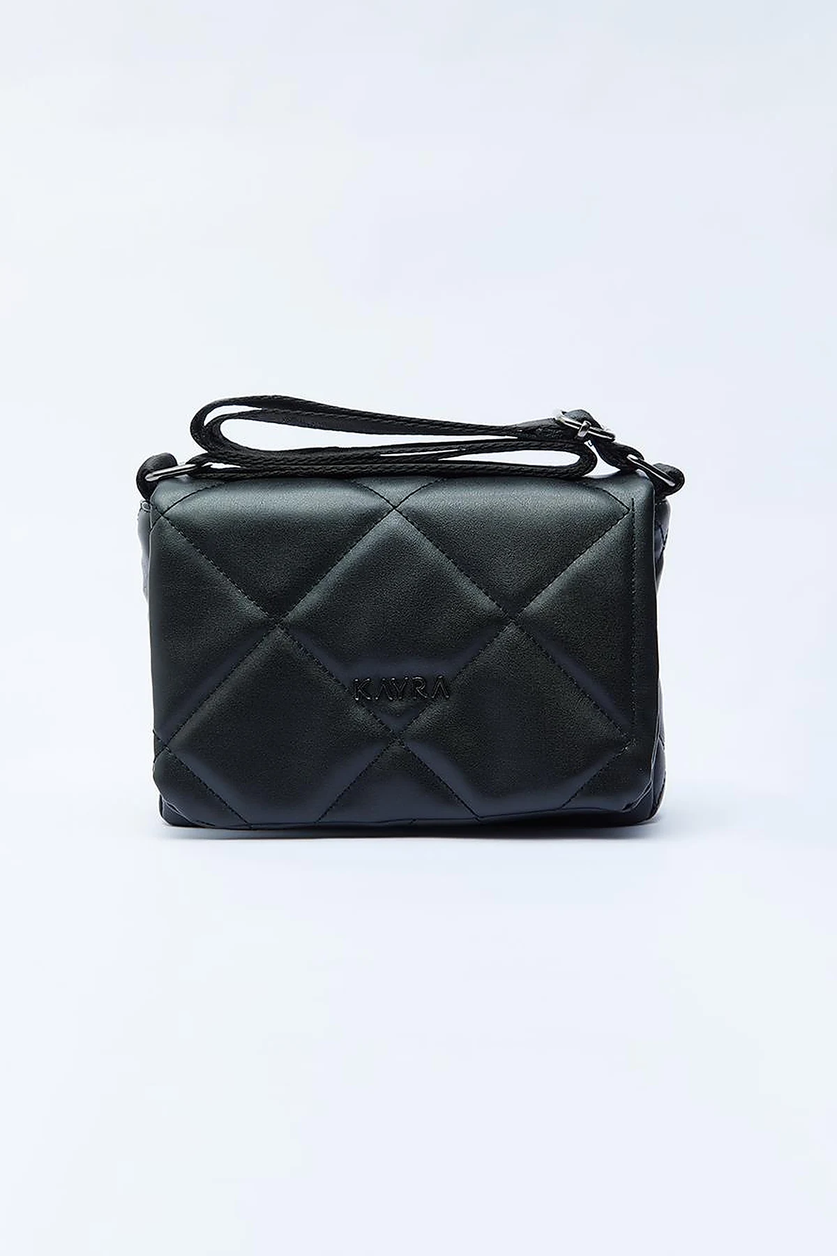 Quilted Rectangular Bag with Woven Strap Black
