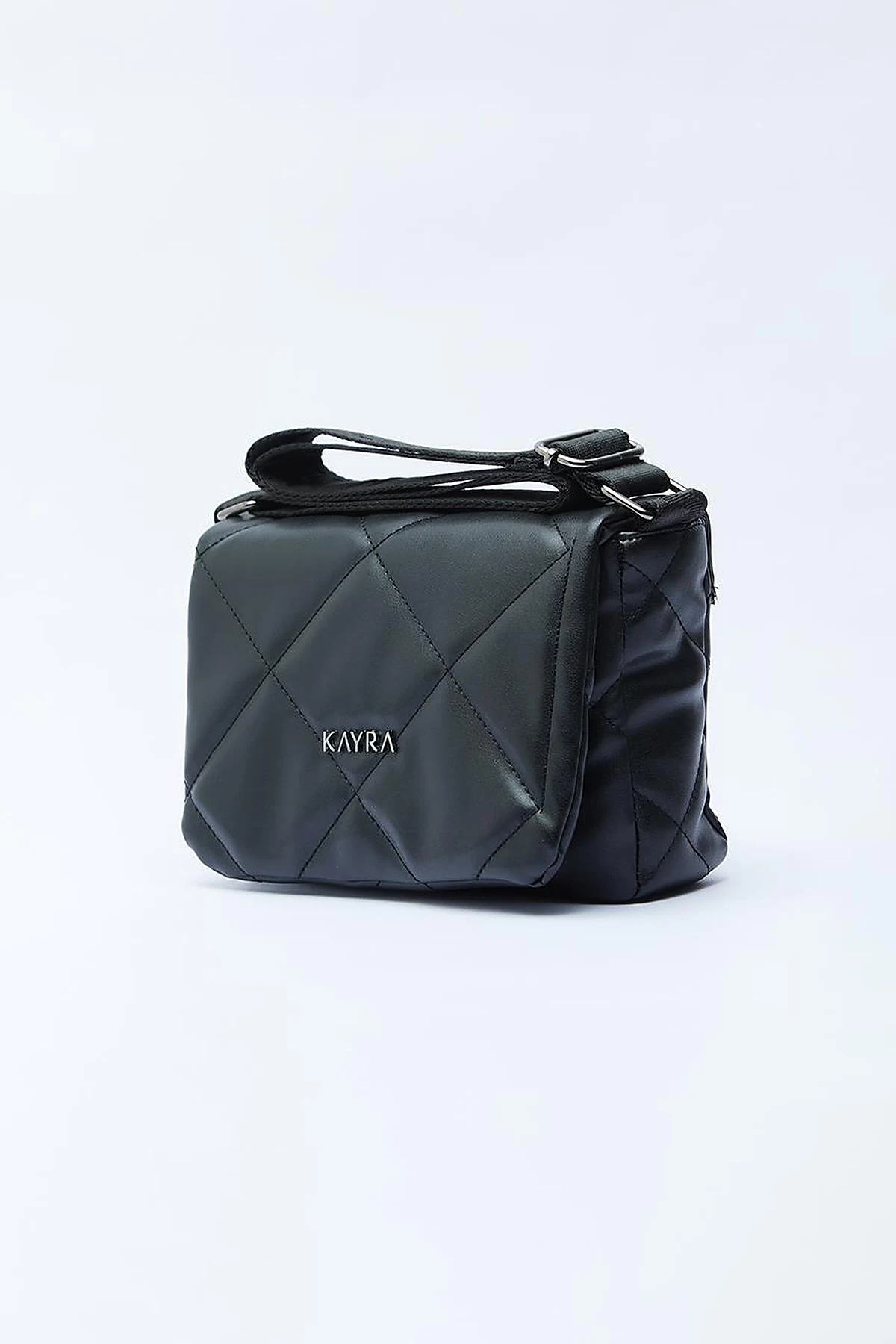 Quilted Rectangular Bag with Woven Strap Black