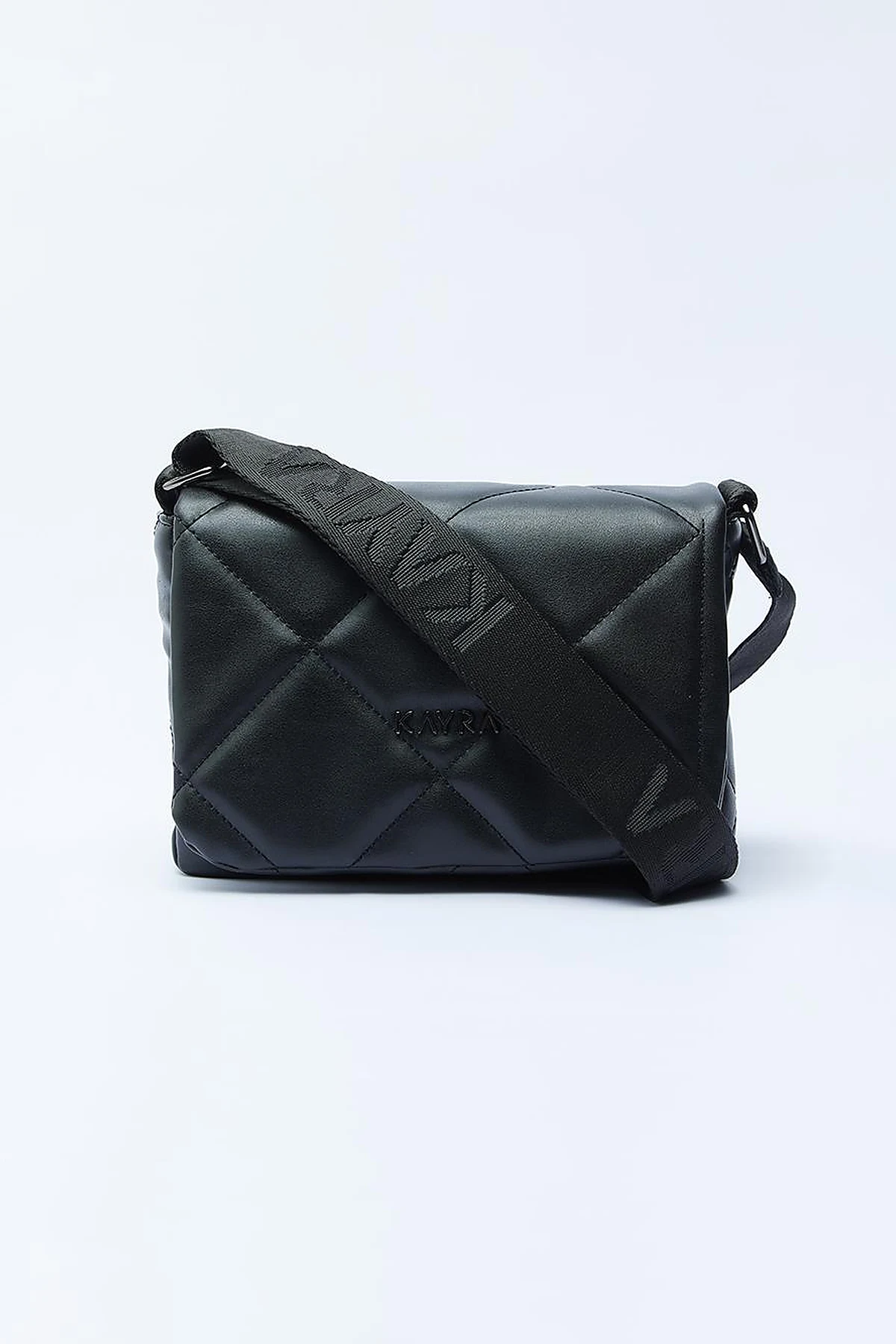 Quilted Rectangular Bag with Woven Strap Black