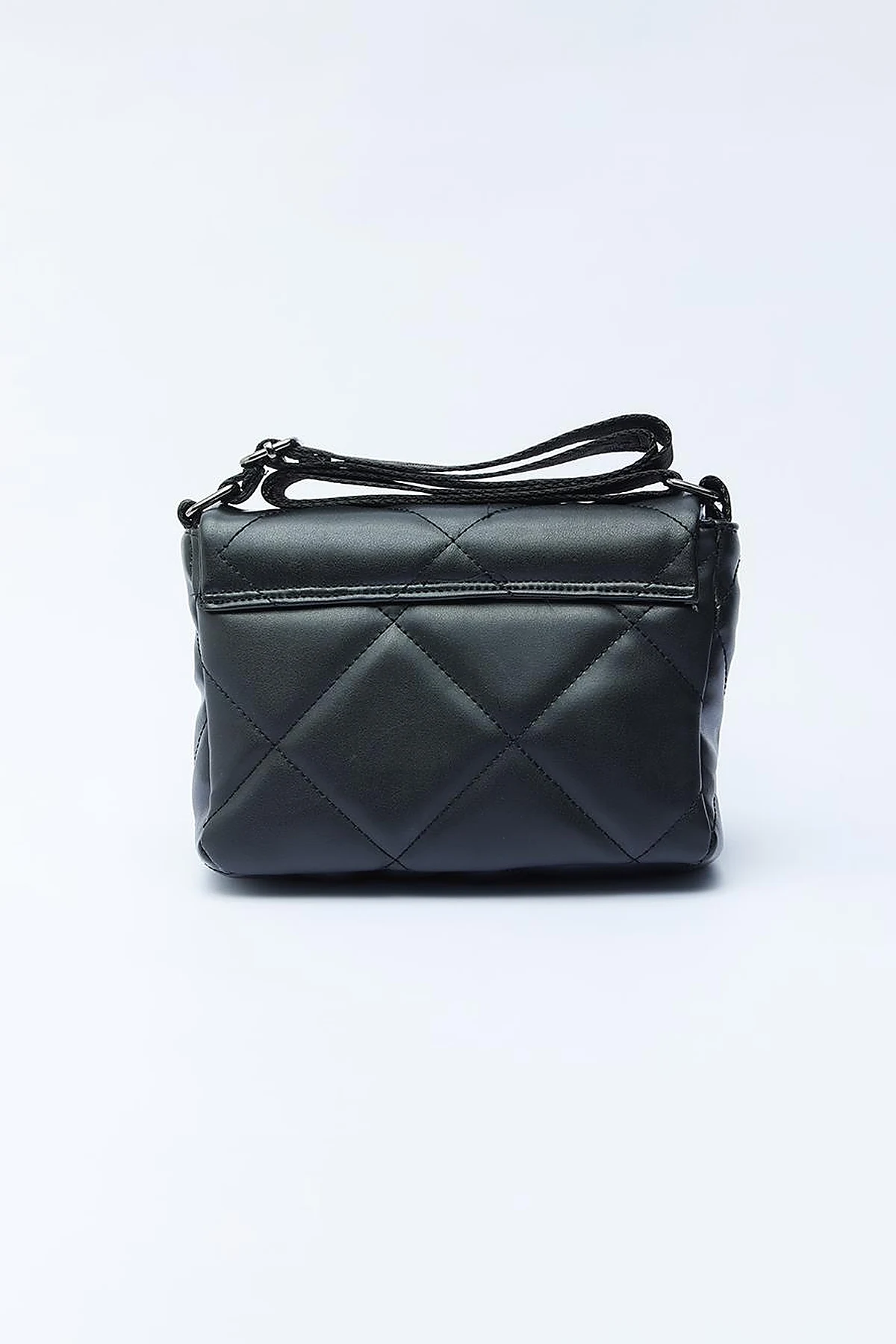 Quilted Rectangular Bag with Woven Strap Black
