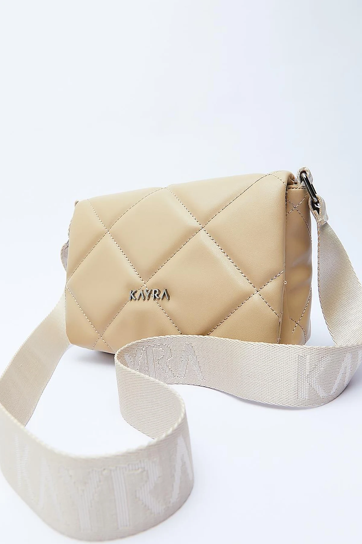 Quilted Rectangular Bag with Woven Strap Milk Coffee