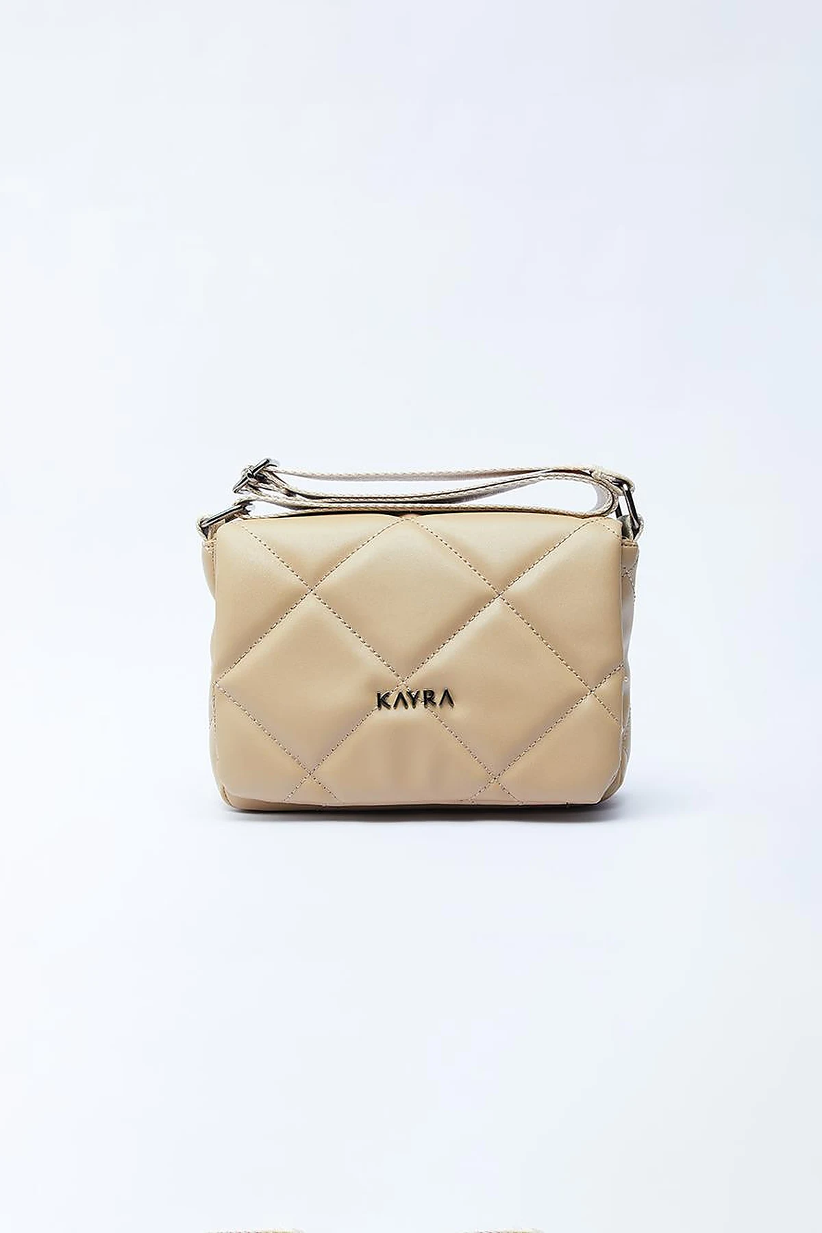 Quilted Rectangular Bag with Woven Strap Milk Coffee