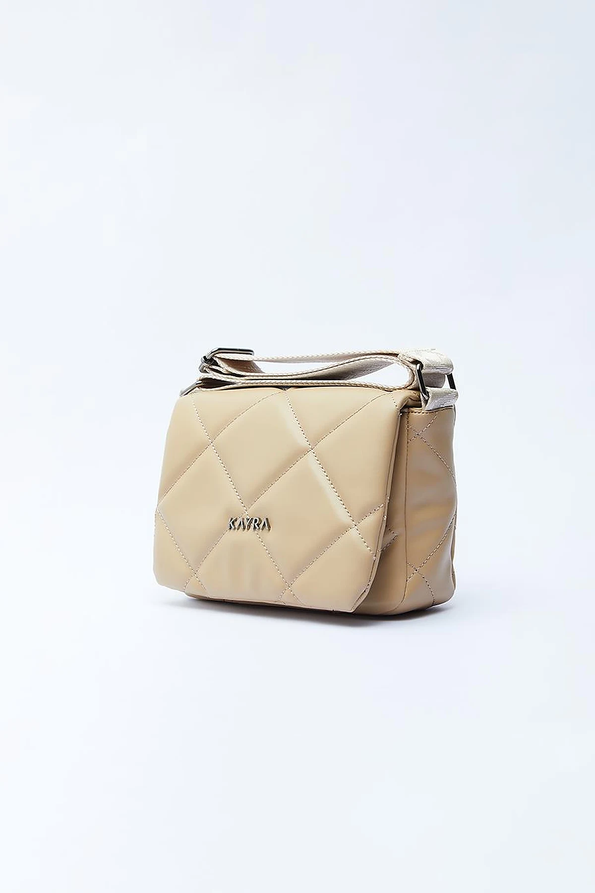 Quilted Rectangular Bag with Woven Strap Milk Coffee