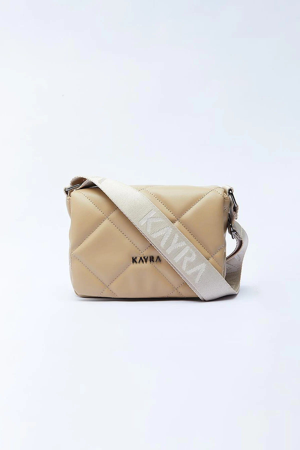 Quilted Rectangular Bag with Woven Strap Milk Coffee