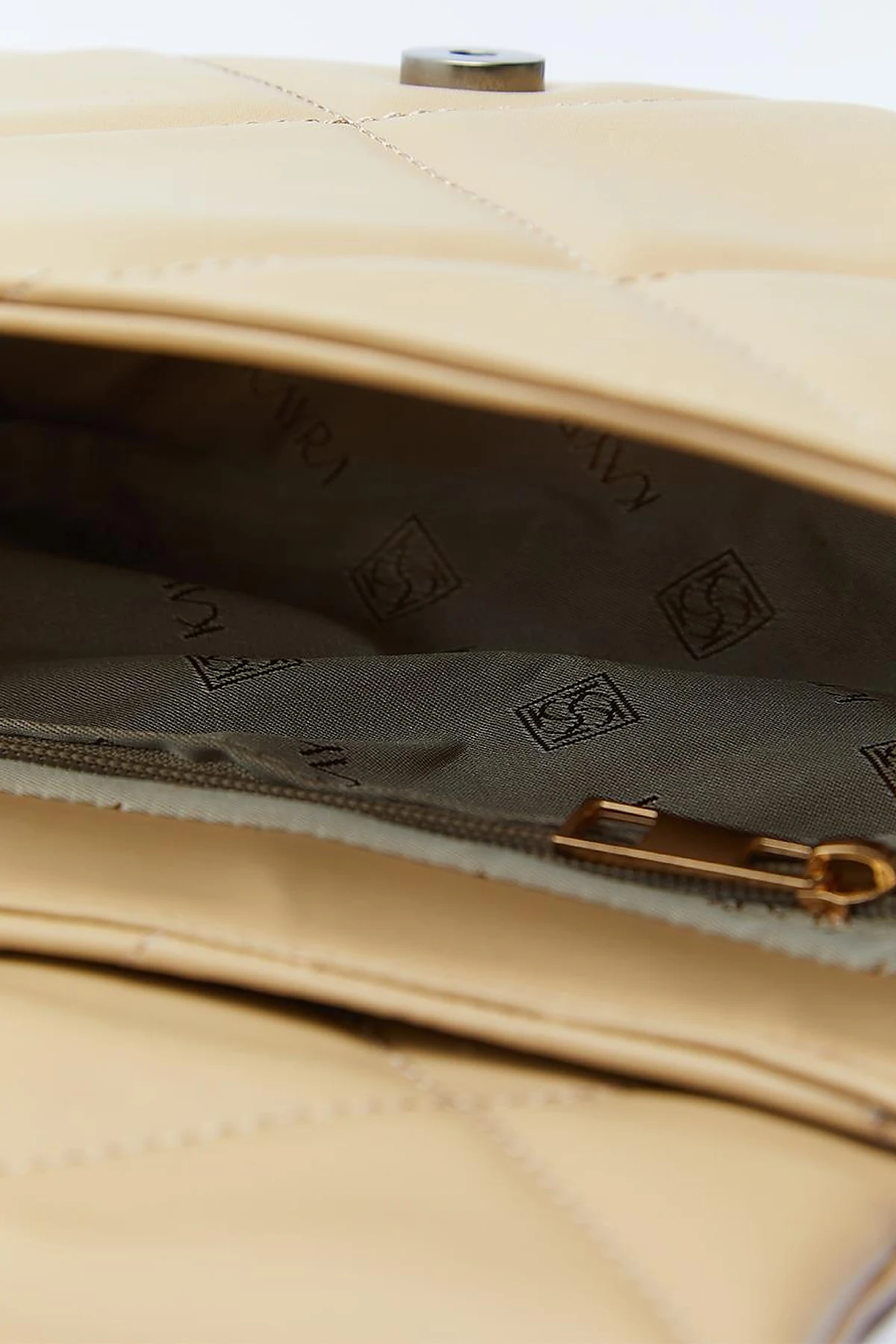 Quilted Rectangular Bag with Woven Strap Milk Coffee