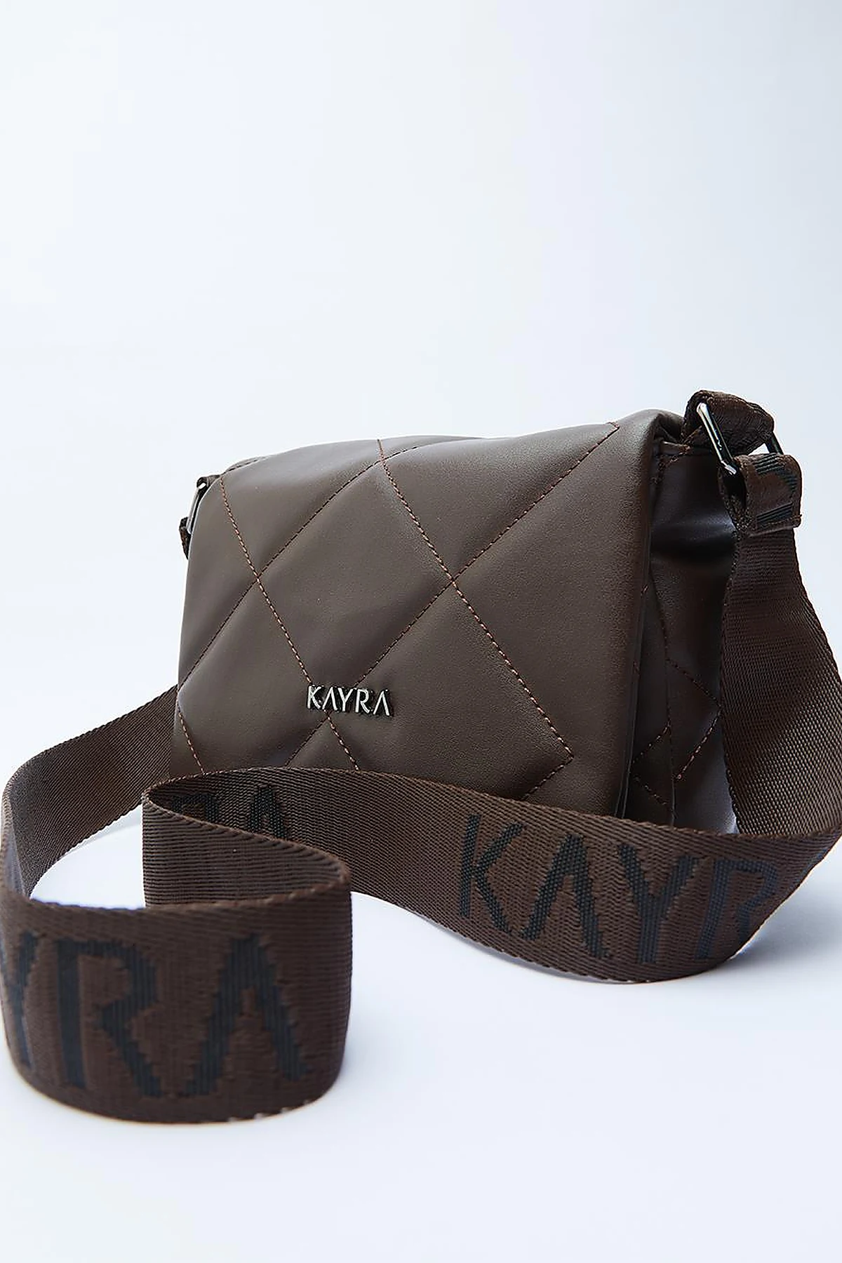 Quilted Rectangular Bag with Woven Strap Dark Brown