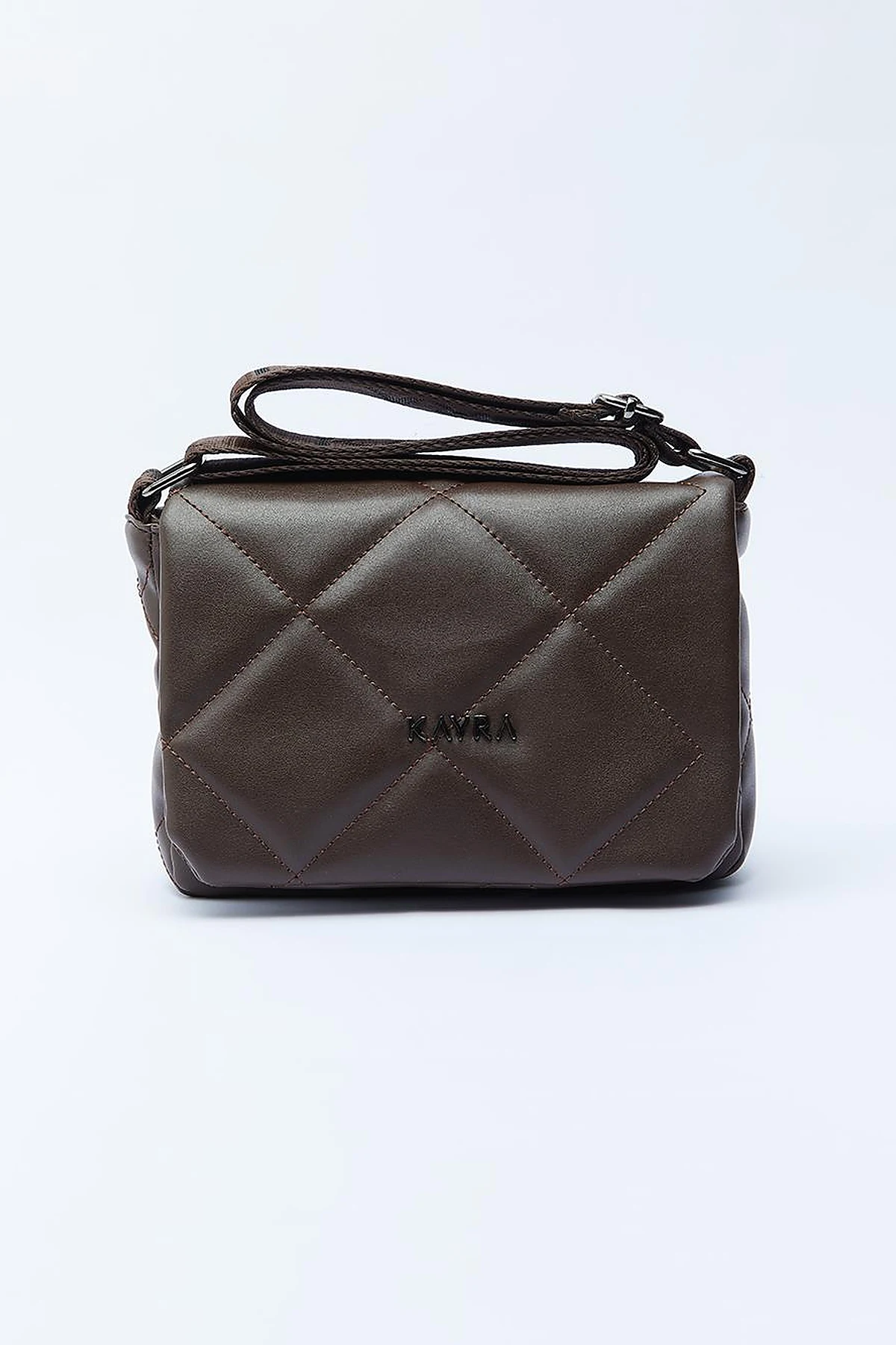 Quilted Rectangular Bag with Woven Strap Dark Brown