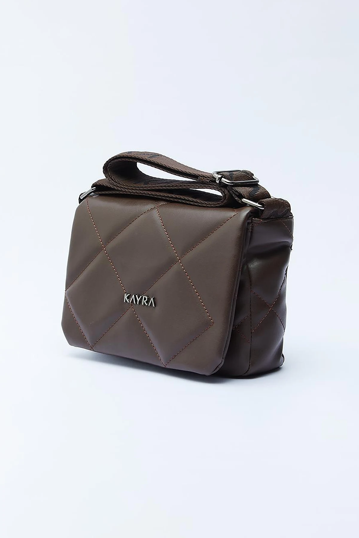 Quilted Rectangular Bag with Woven Strap Dark Brown