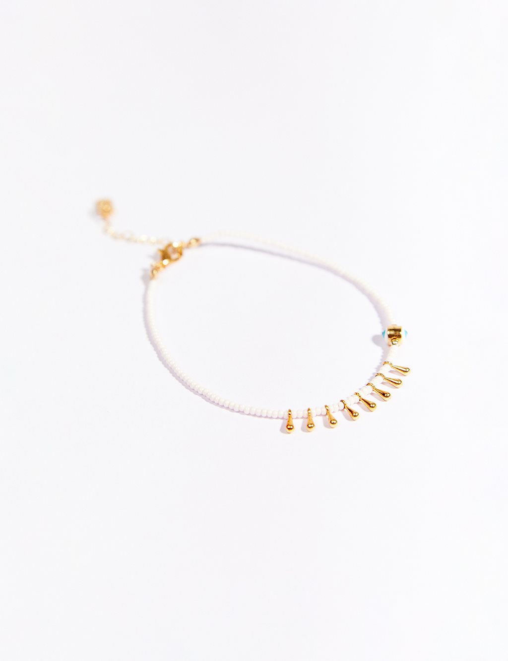 Drop-Shaped Bead Sequined Anklet in Off-White